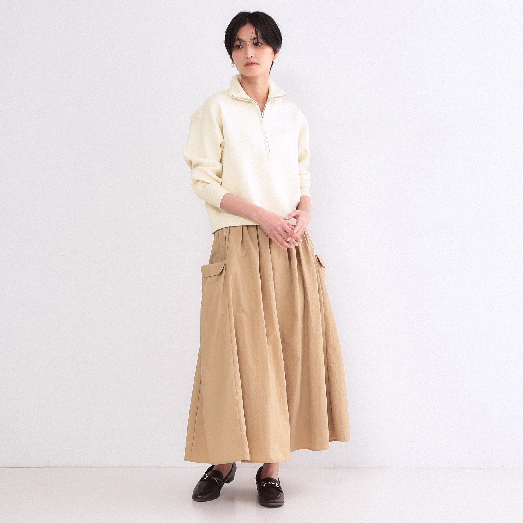 OPAQUE.CLIP「ハーフZIP刺繍ロゴニット【洗濯機OK】」|ニット・セーター|