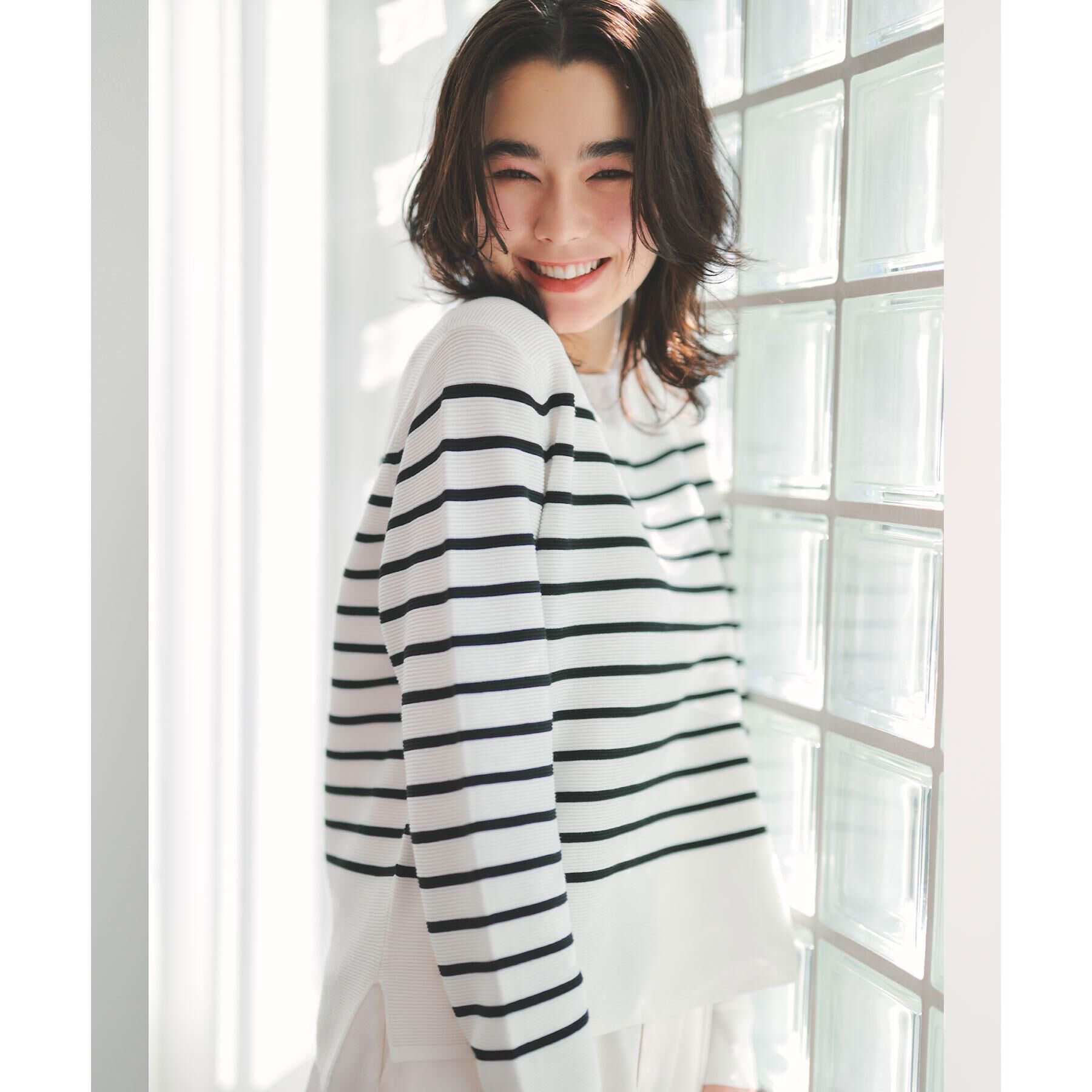 OPAQUE.CLIP「ボートネックガーターニット/オーガニックコットン混【洗濯機OK/UVケア】《6col》」|ニット・セーター|