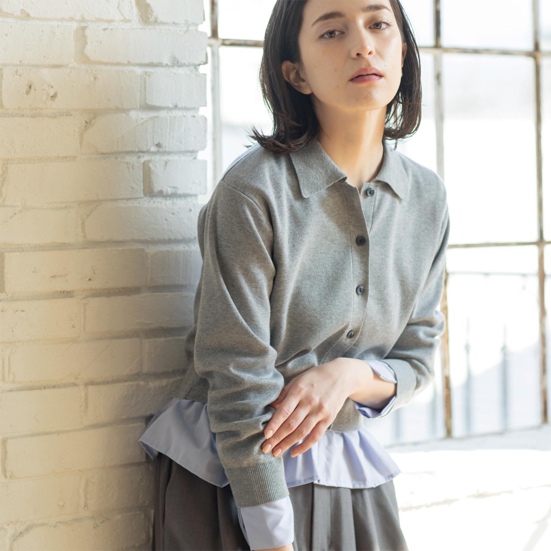 OPAQUE.CLIP「ポロ衿シャツドッキングニット【洗濯機OK】」|カーディガン|