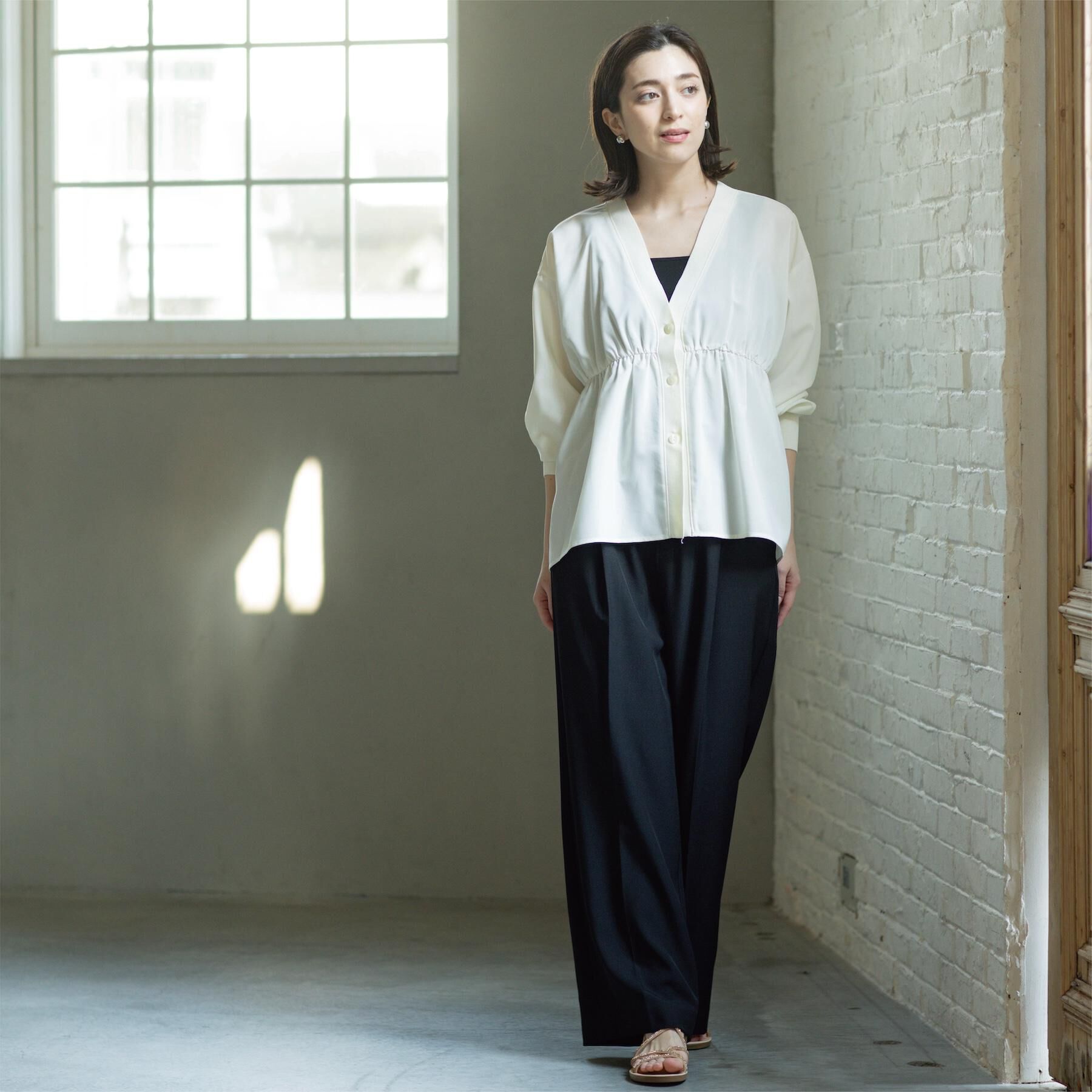 OPAQUE.CLIP「ブラウス風Vネックカーディガン【洗濯機OK】」|カーディガン|