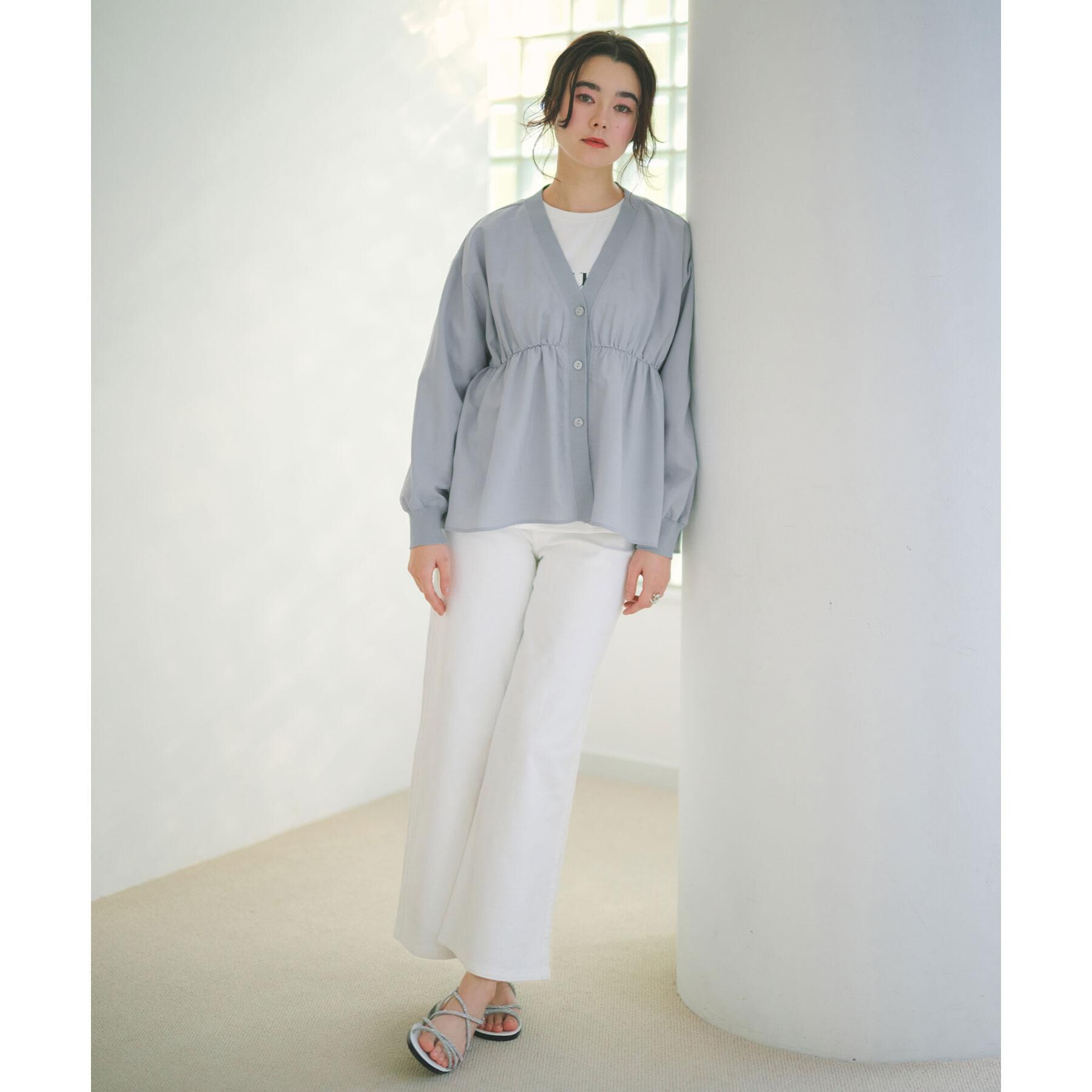 OPAQUE.CLIP「ブラウス風Vネックカーディガン【洗濯機OK】」|カーディガン|