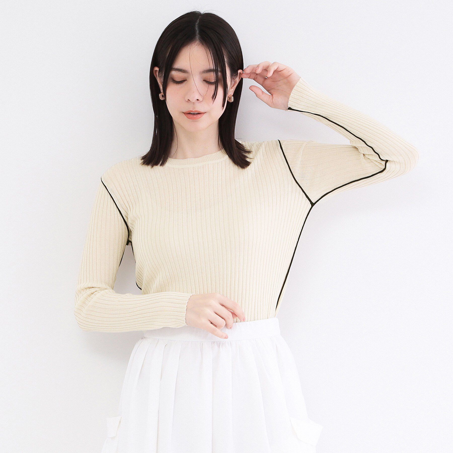 OPAQUE.CLIP「シアー配色クルーネックリブニット【洗濯機OK】」|ニット・セーター|