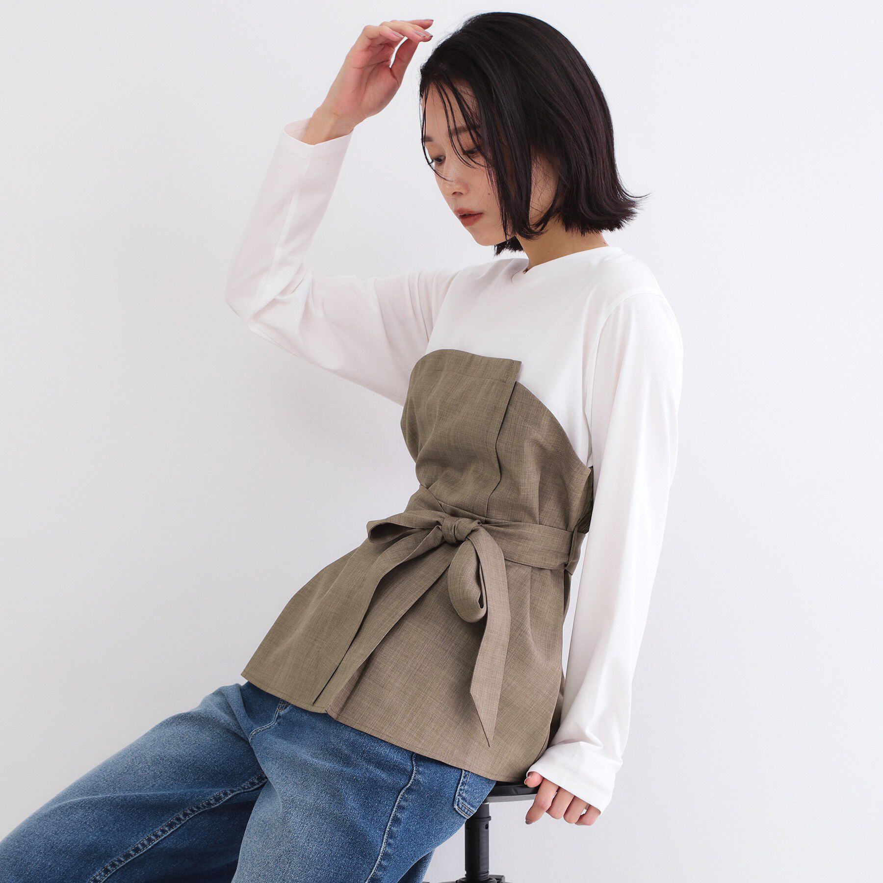 OPAQUE.CLIP「ビスチェドッキングカットソー【洗濯機OK】」|Tシャツ・カットソー|モカブラウン(042