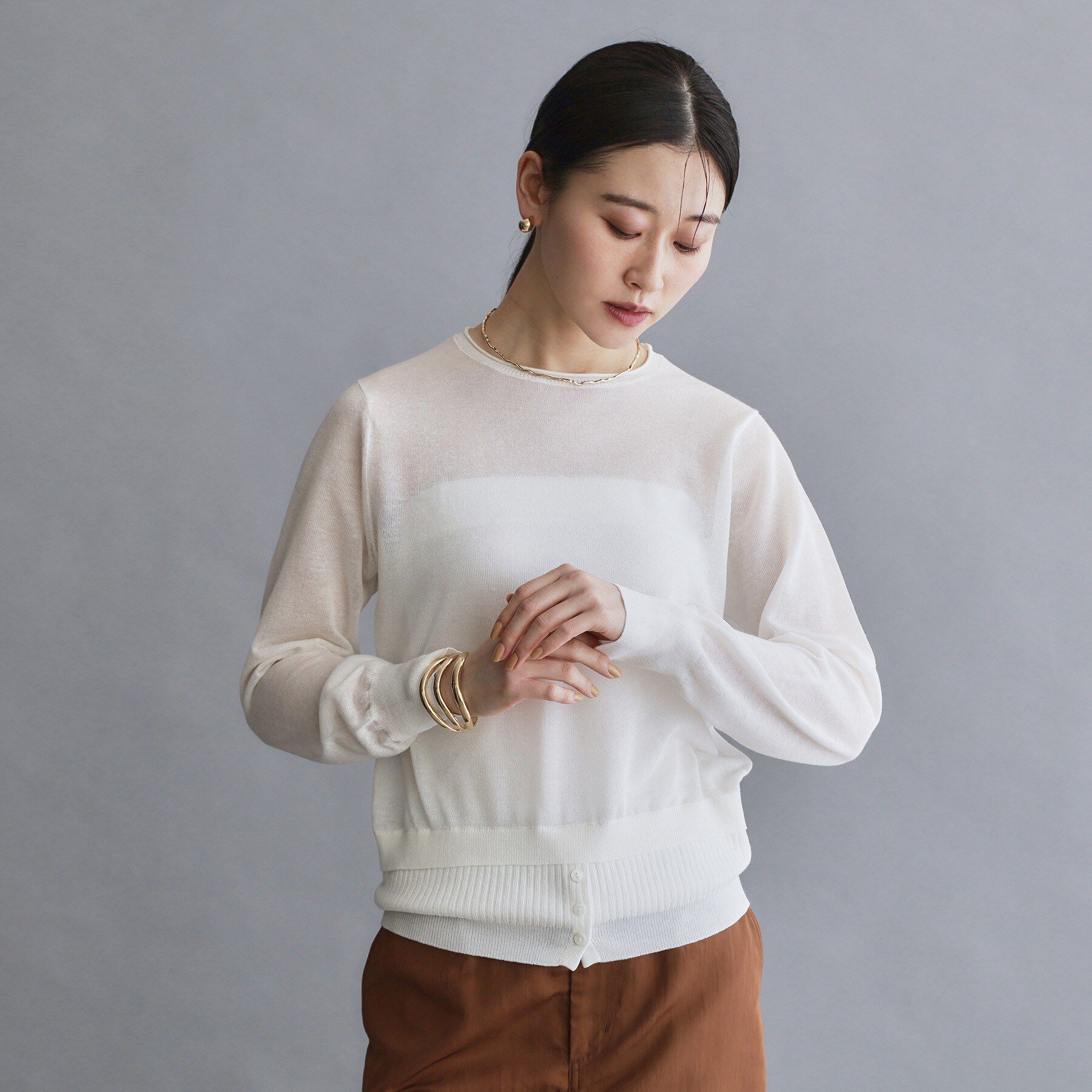 OPAQUE.CLIP「【es】シアーレイヤードニット【洗濯機OK/抗ピル】」|ニット・セーター|