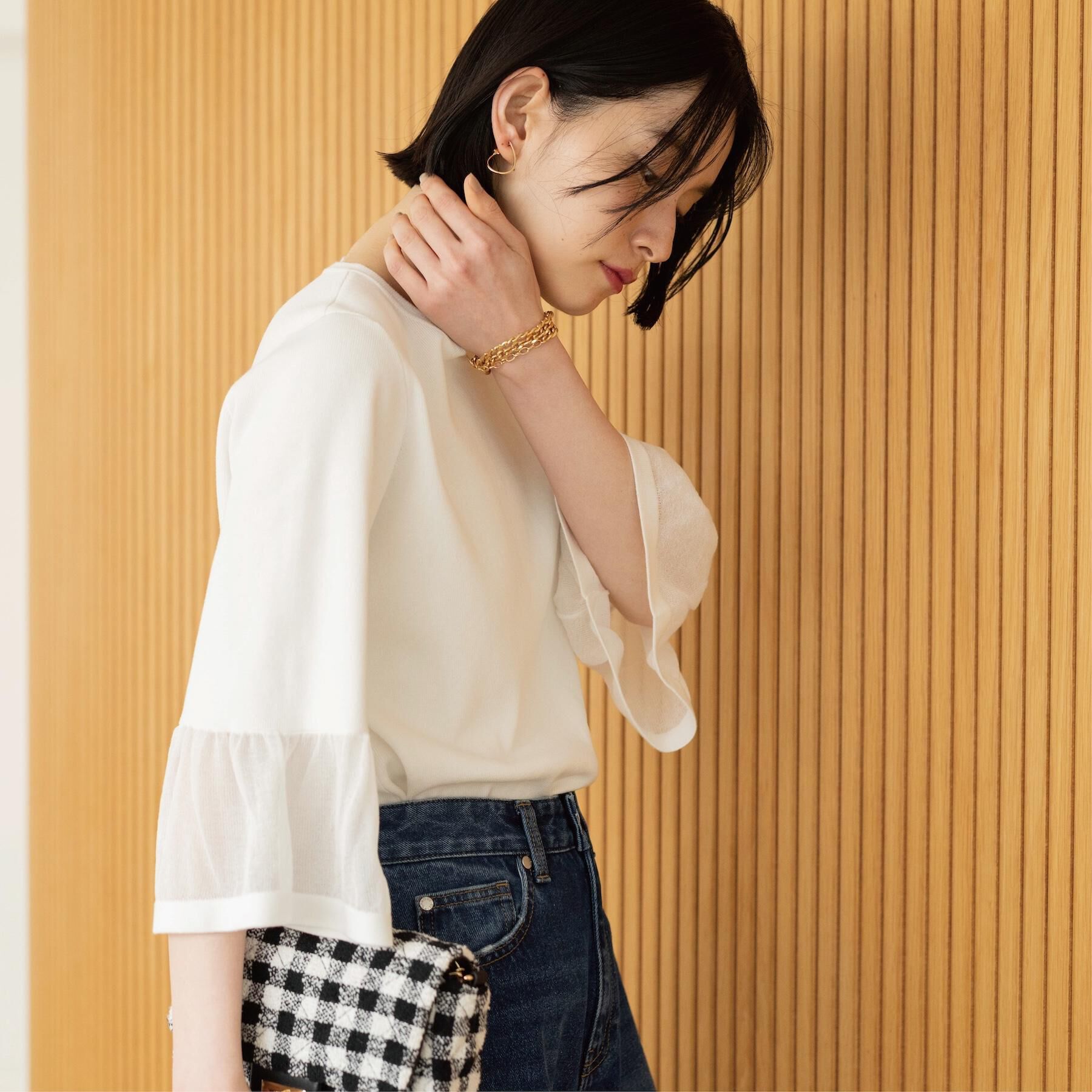 OPAQUE.CLIP「シアーフレアスリーブニット【洗濯機OK/抗ピル】」|ニット・セーター|