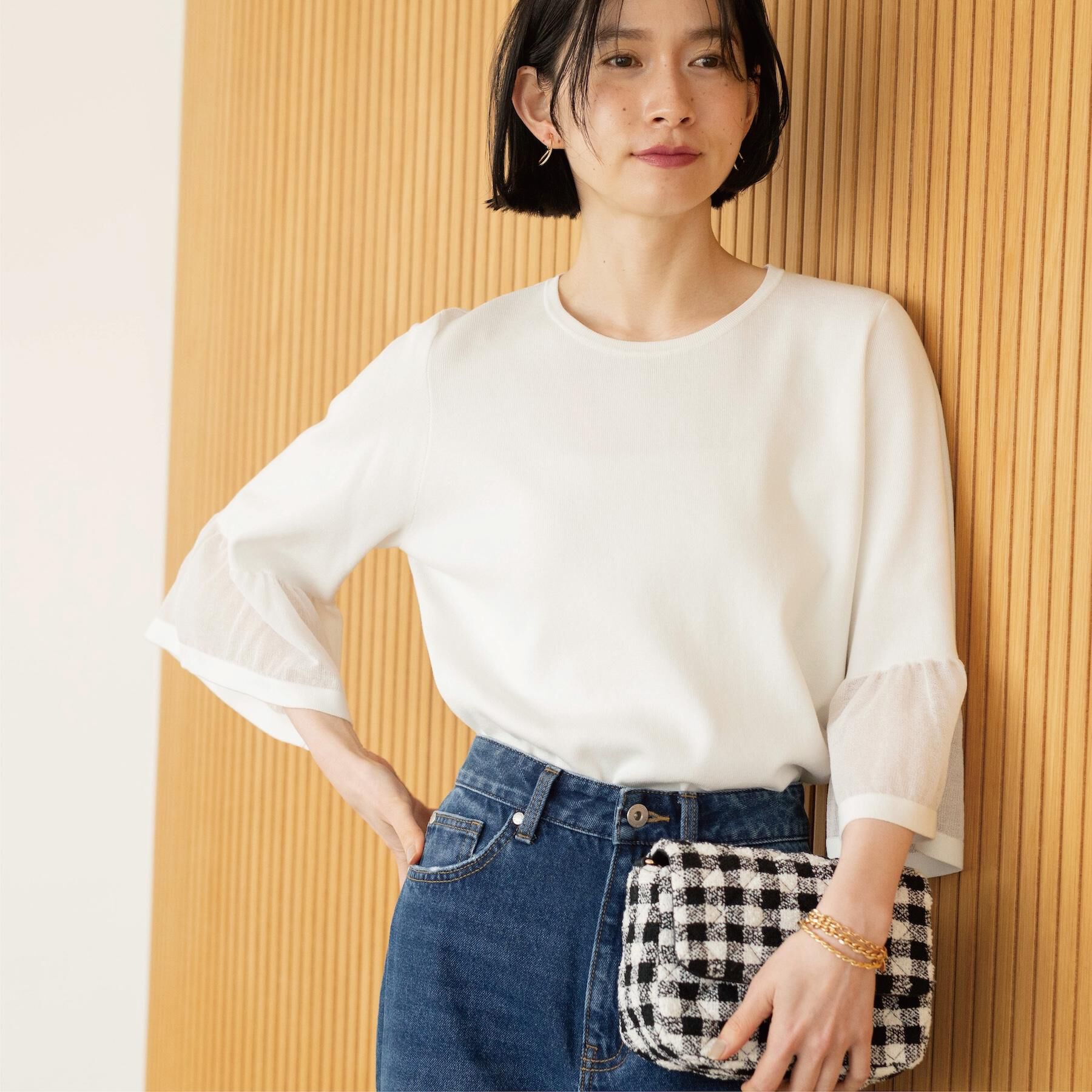 OPAQUE.CLIP「シアーフレアスリーブニット【洗濯機OK/抗ピル】」|ニット・セーター|