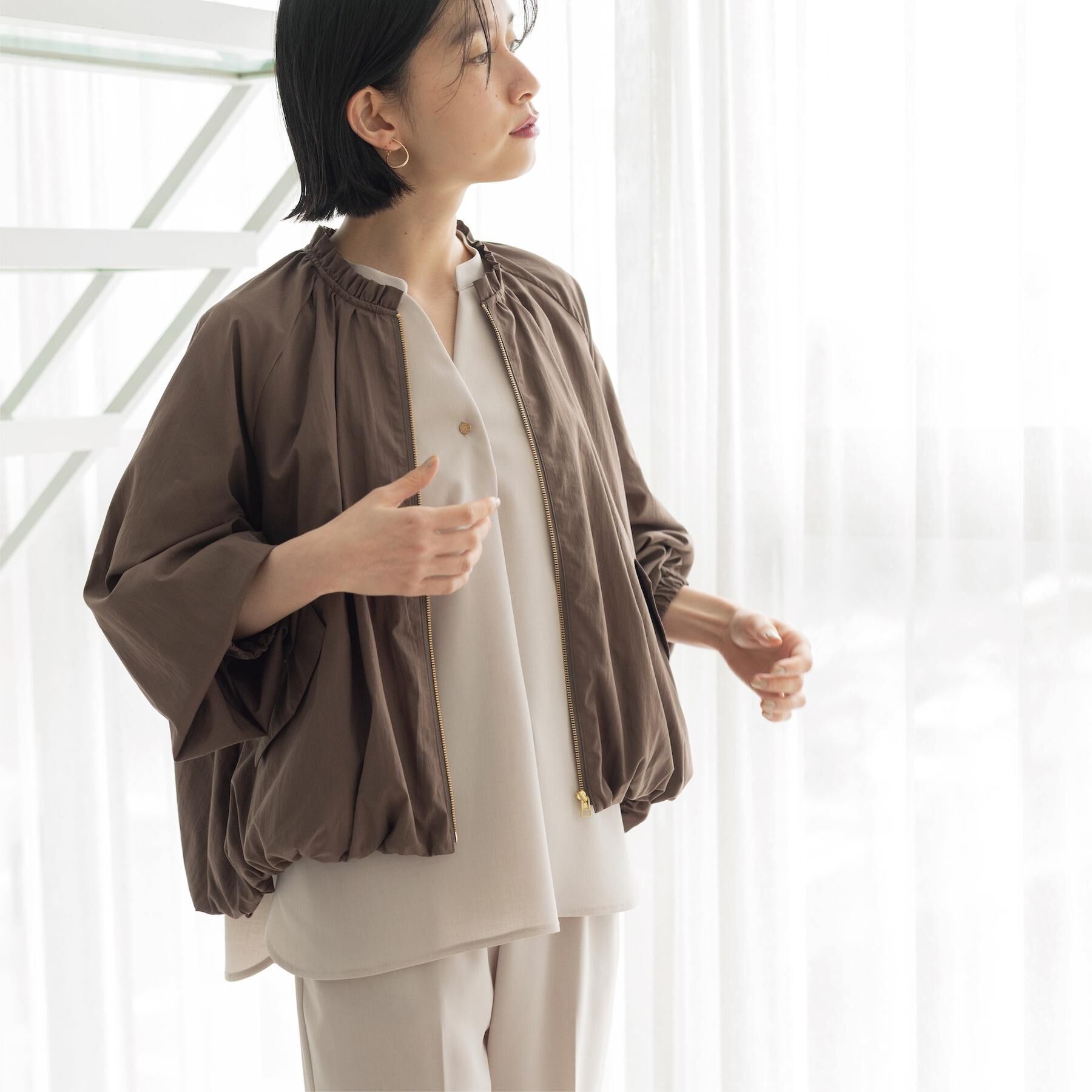 OPAQUE.CLIP「撥水 裾バルーンブルゾン【洗濯機OK】」|ブルゾン・スタジャン|モカブラウン(042