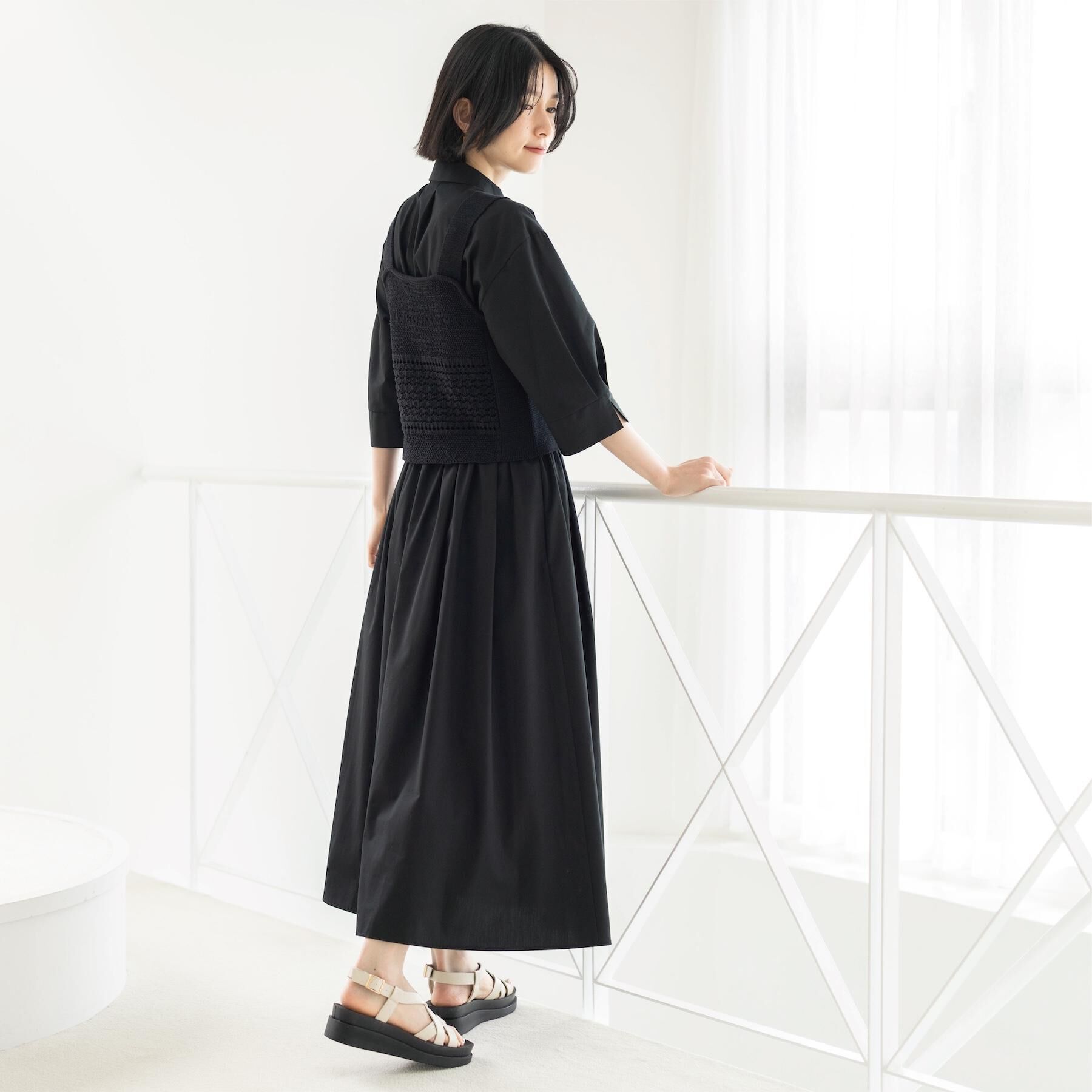 OPAQUE.CLIP「サッシュリボンベルト付きフレアシャツワンピース【洗濯機OK/防シワ加工】」|ワンピース|