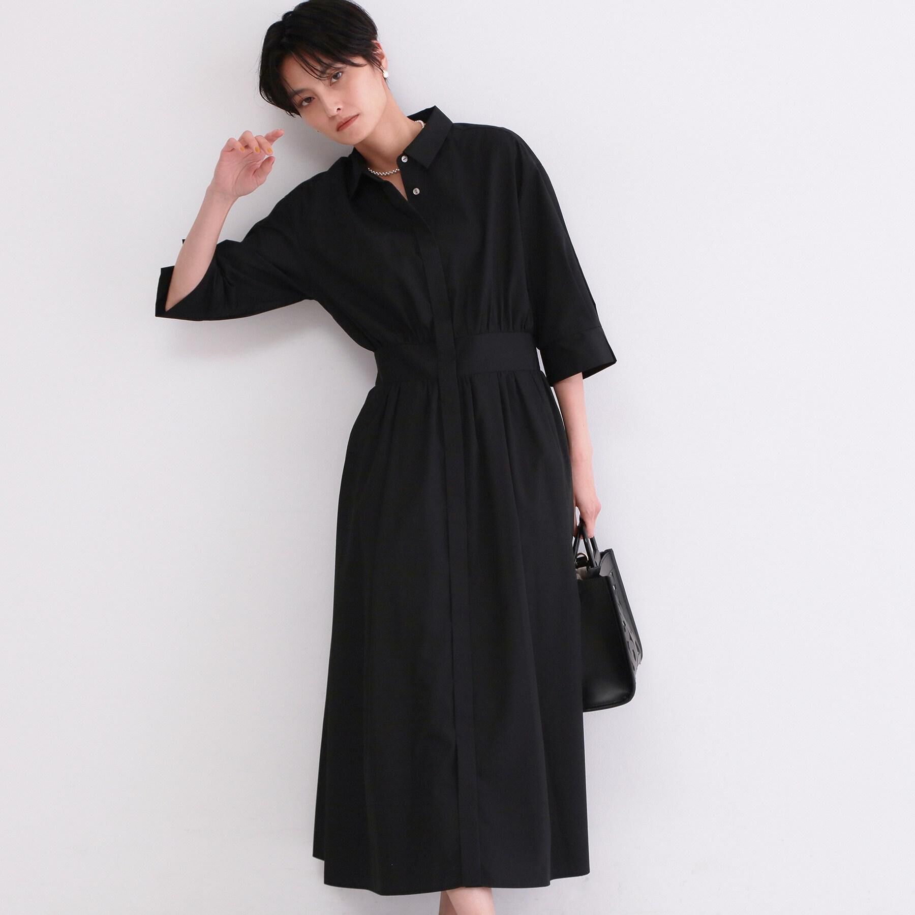 OPAQUE.CLIP「サッシュリボンベルト付きフレアシャツワンピース【洗濯機OK/防シワ加工】」|ワンピース|