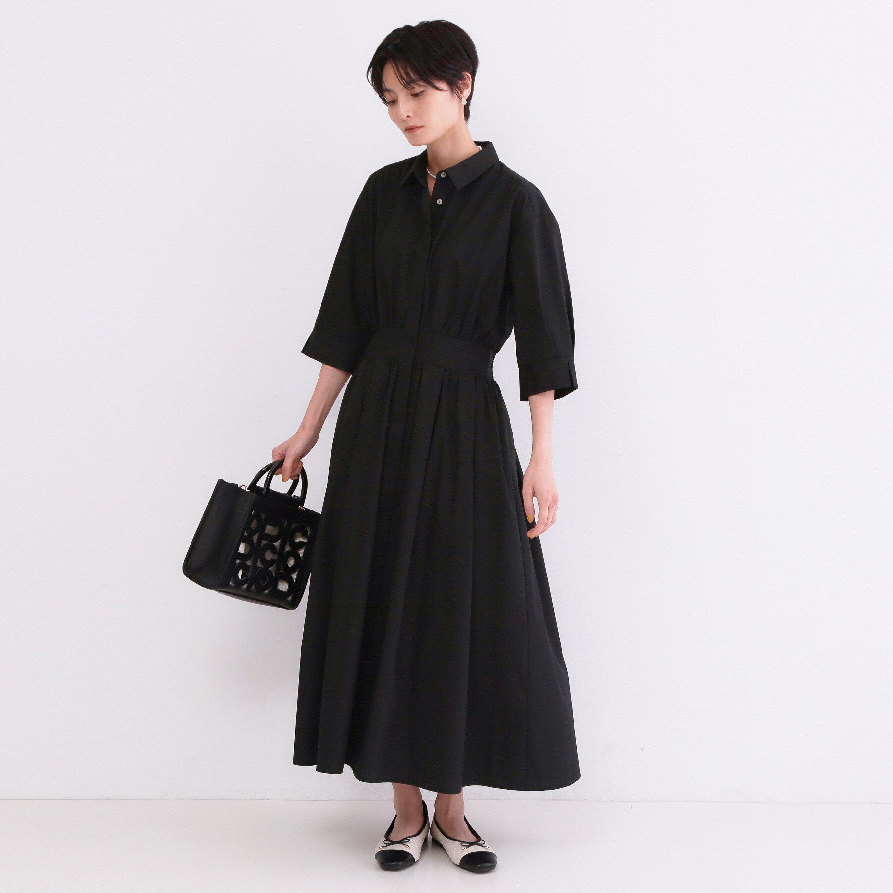 OPAQUE.CLIP「サッシュリボンベルト付きフレアシャツワンピース【洗濯機OK/防シワ加工】」|ワンピース|