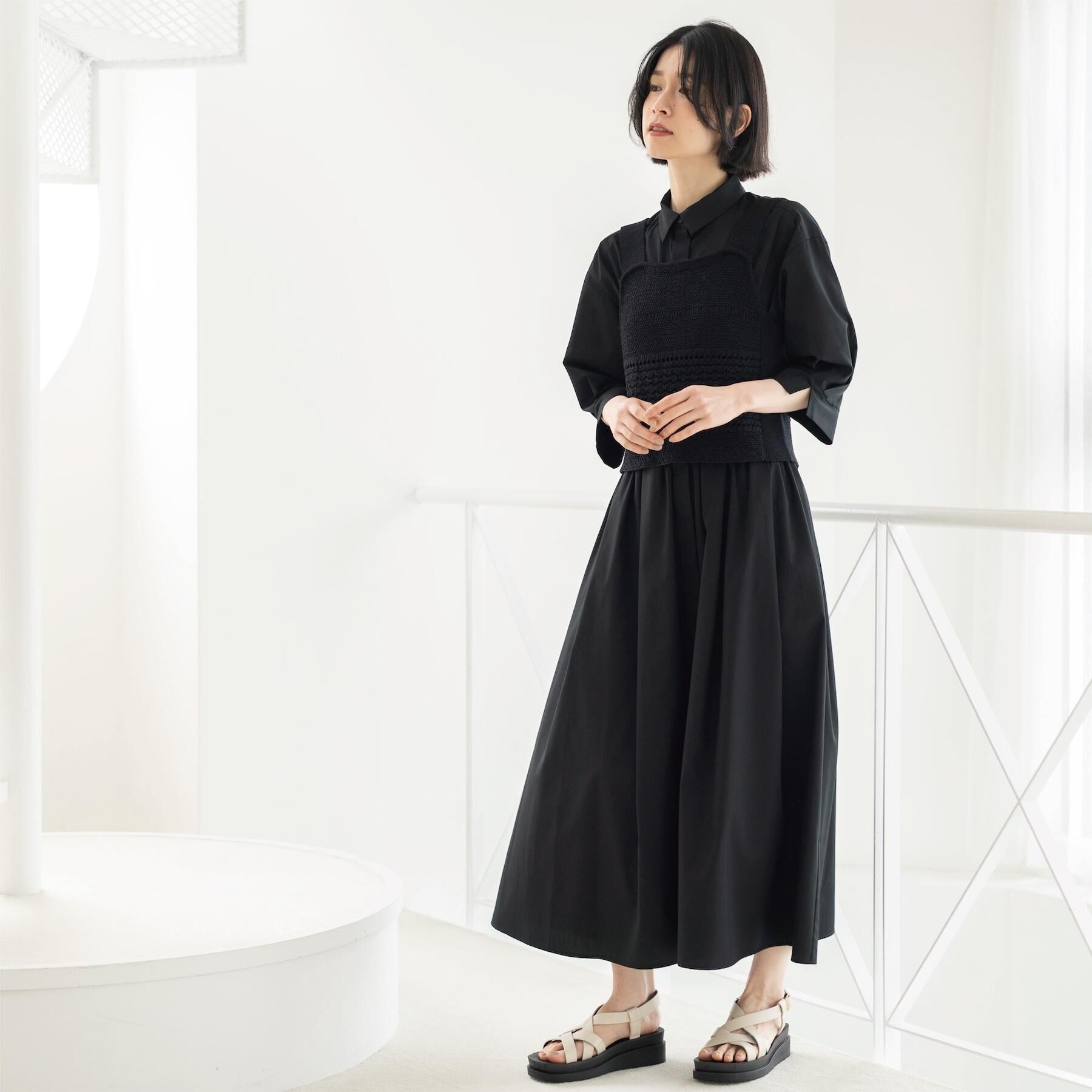 OPAQUE.CLIP「サッシュリボンベルト付きフレアシャツワンピース【洗濯機OK/防シワ加工】」|ワンピース|ブラック(819)