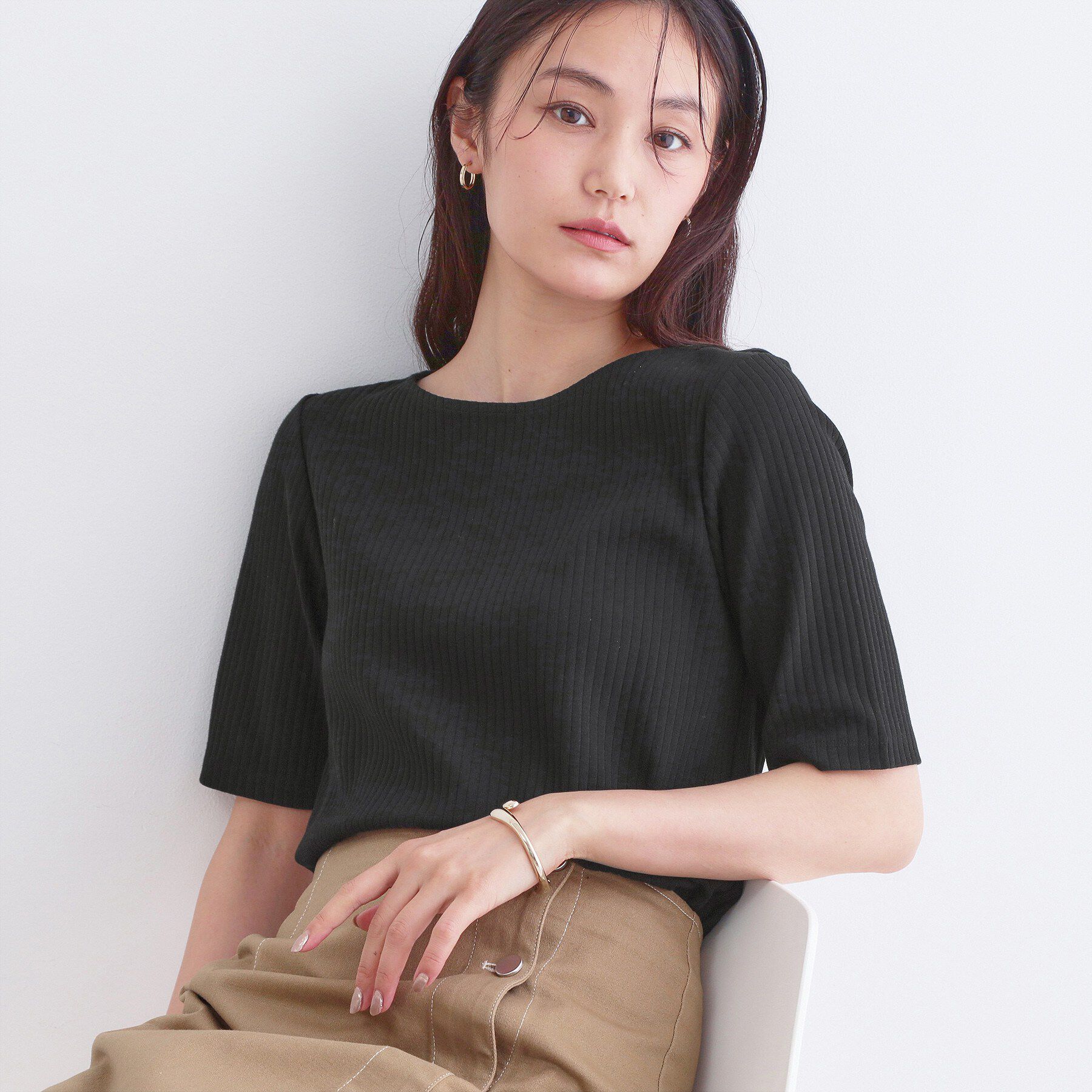 OPAQUE.CLIP「ベーシックリブボートネックカットソー【洗濯機OK】」|Tシャツ・カットソー|ブラック(019)