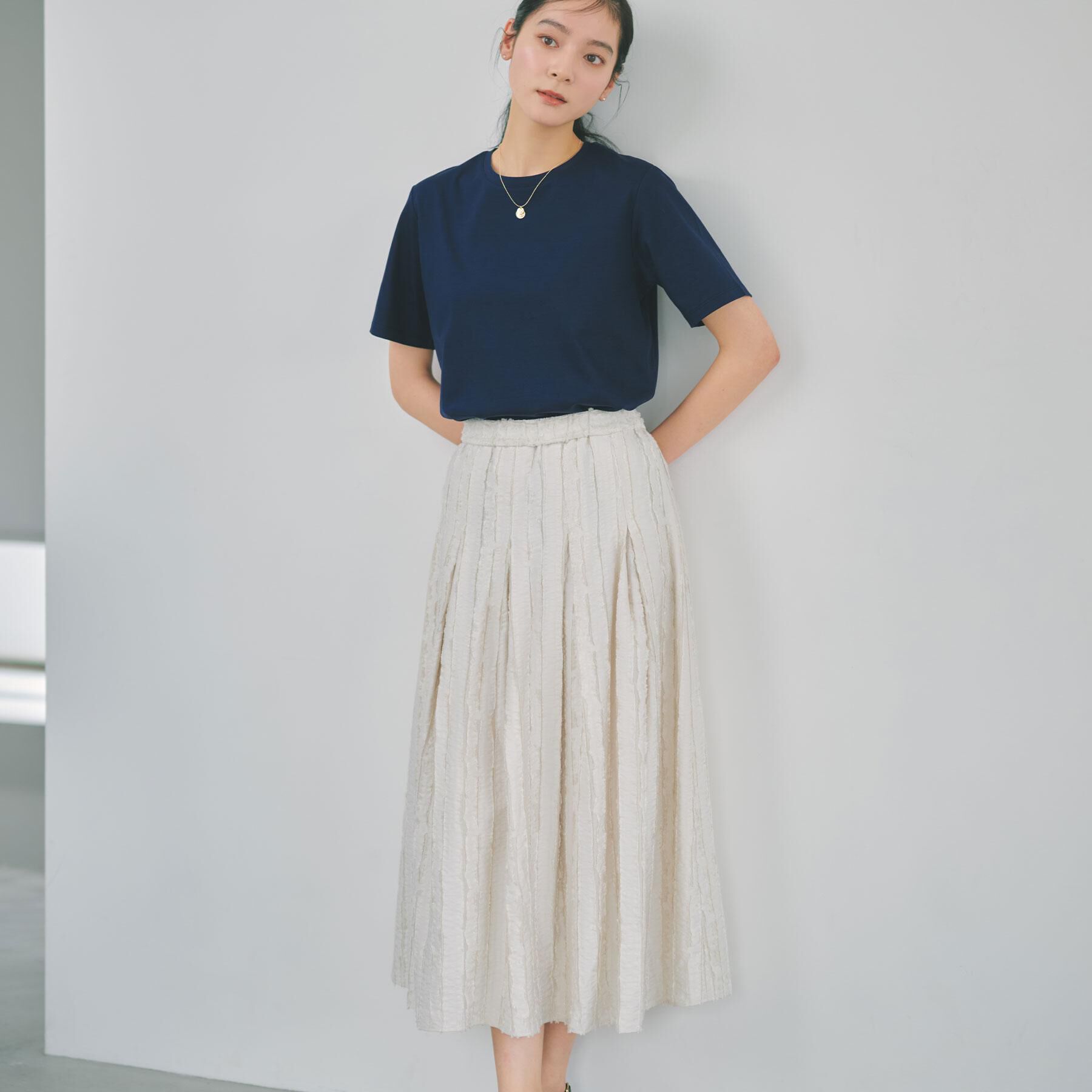 OPAQUE.CLIP「フリンジジャカード タックフレアスカート【洗濯機OK】」|スカート|ベージュ(052)