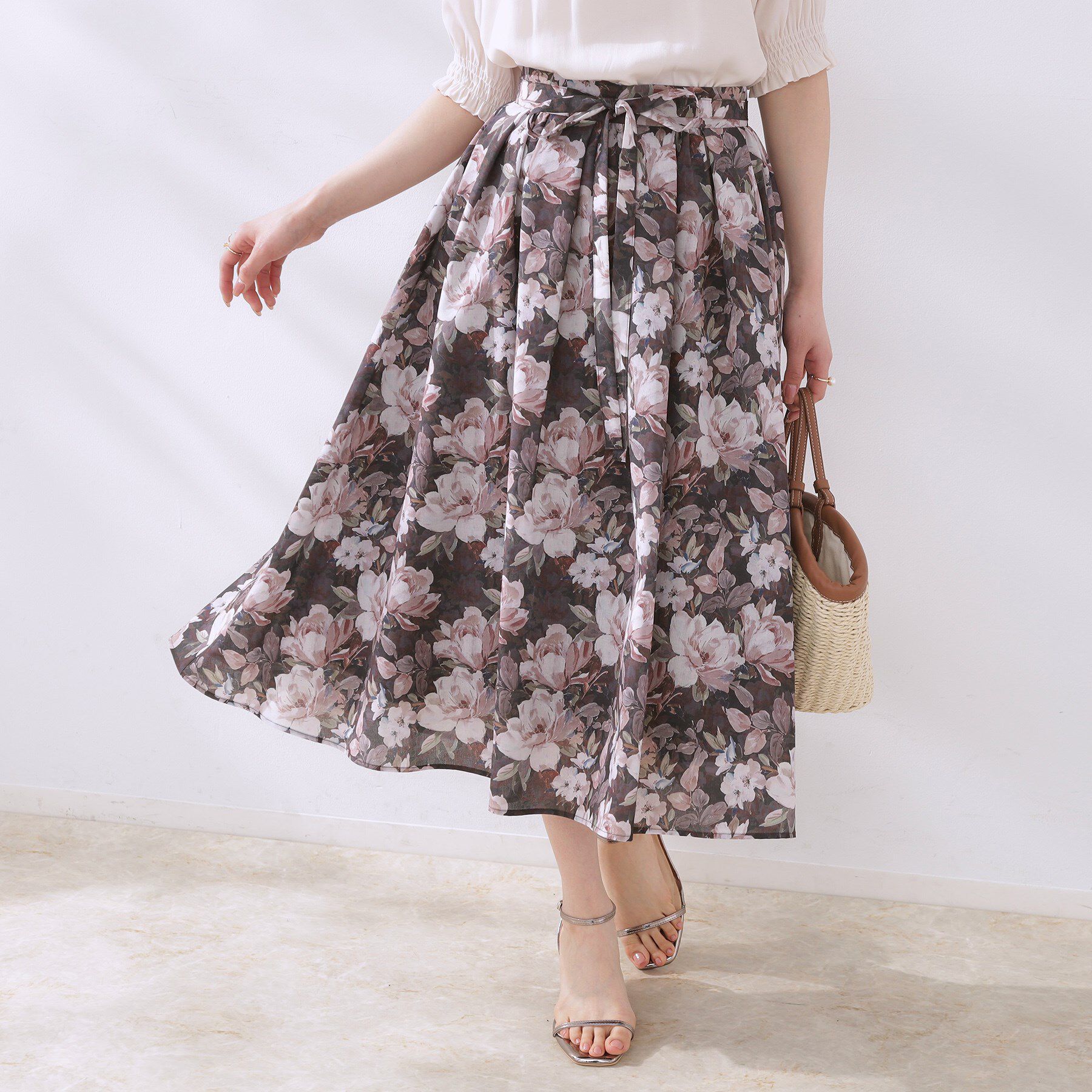 Couture broach「【きれいめ・通勤】細リボン付きパレットボイルスカート」|スカート|