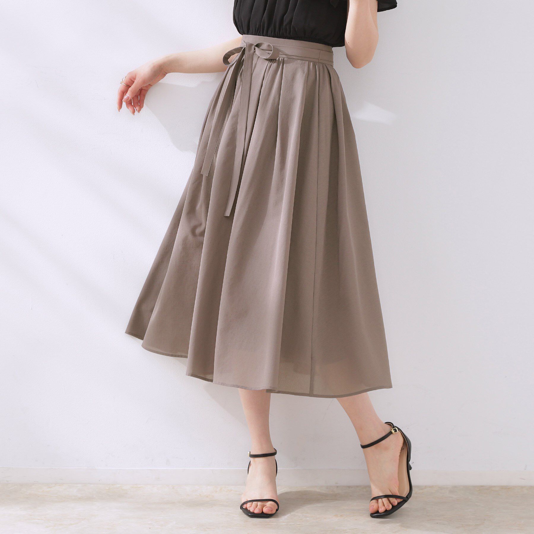 Couture broach「【きれいめ・通勤】細リボン付きパレットボイルスカート」|スカート|