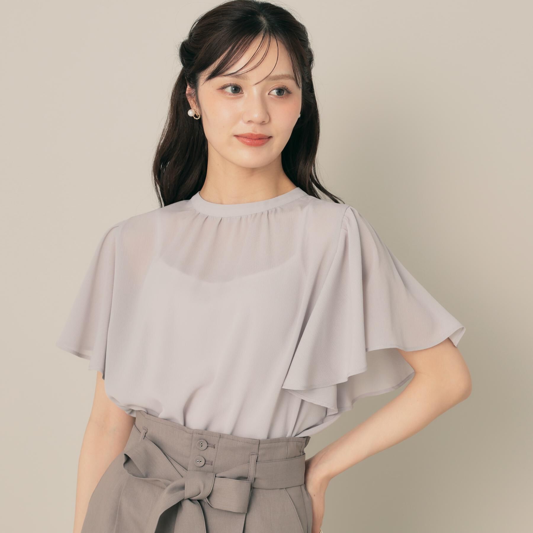 Couture broach「【キレイめ・通勤】前後2WAY楊柳フレアー袖ブラウス」|シャツ・ブラウス|