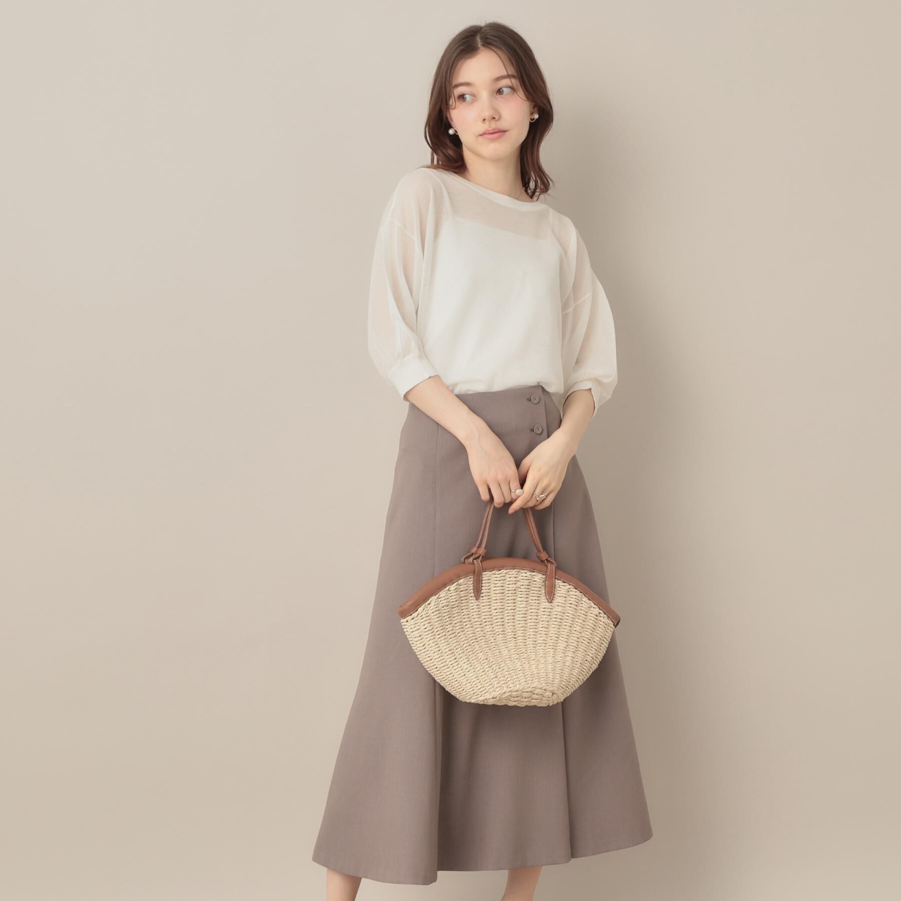 Couture broach「【前後2WAY・二の腕カバー】ダブルパール調釦5分袖シアーカーディガントップス」|カーディガン|