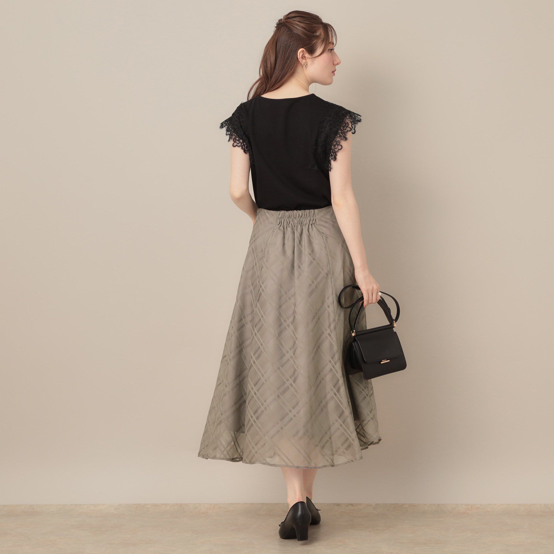 Couture broach「【美シルエット・通勤】シアーチェックオーガンジースカート」|スカート|