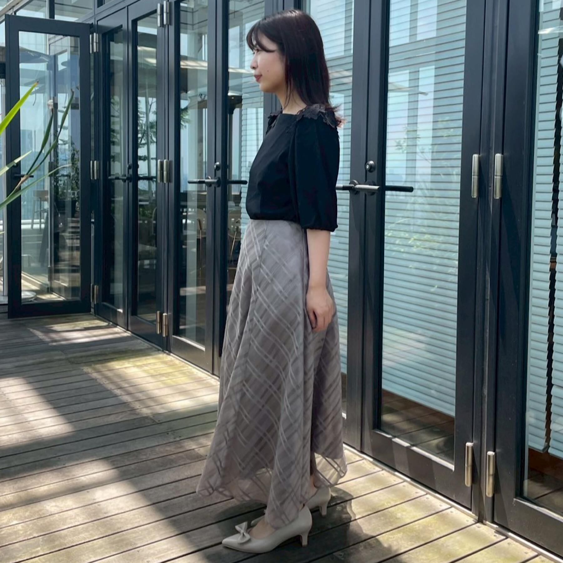 Couture broach「【美シルエット・通勤】シアーチェックオーガンジースカート」|スカート|