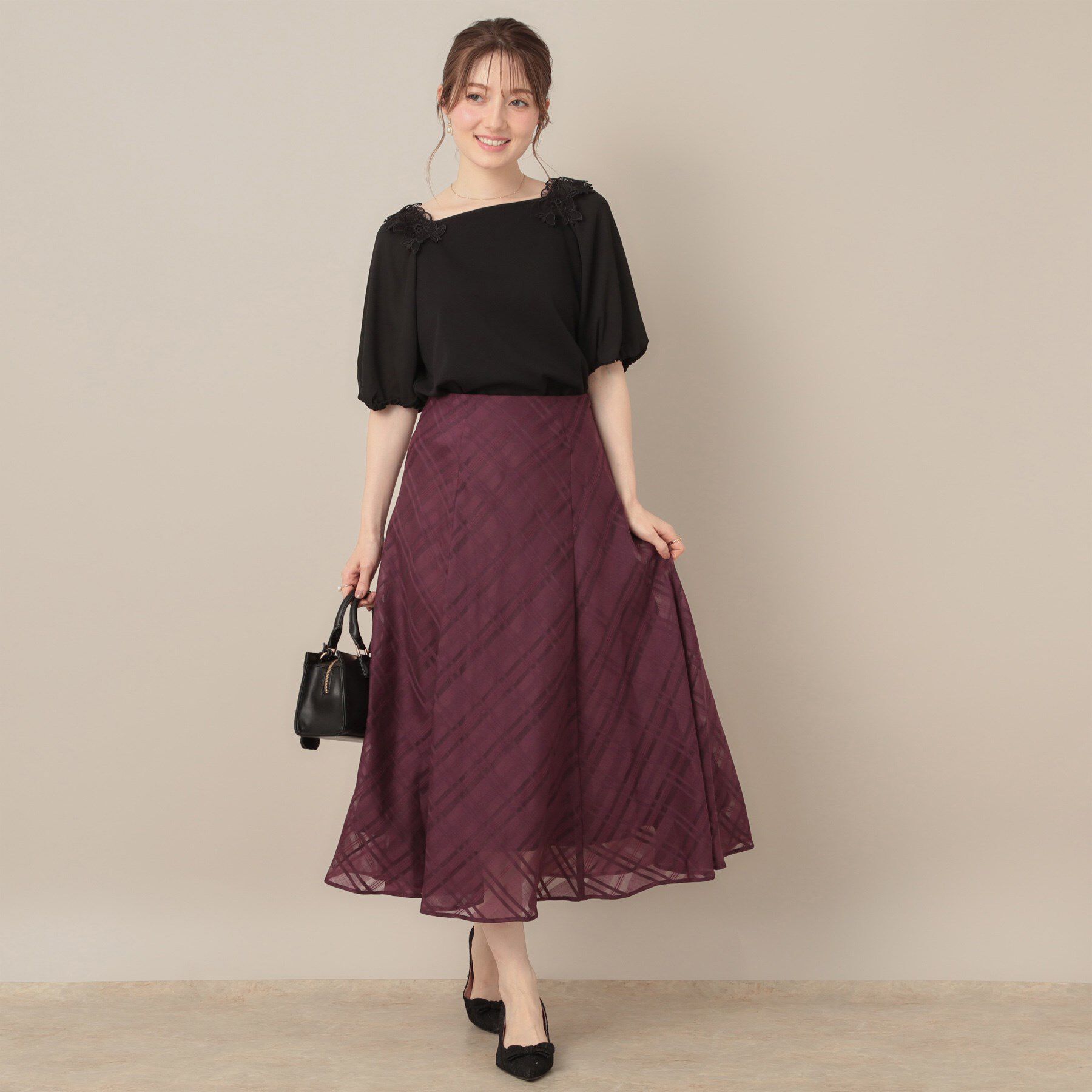 Couture broach「【美シルエット・通勤】シアーチェックオーガンジースカート」|スカート|