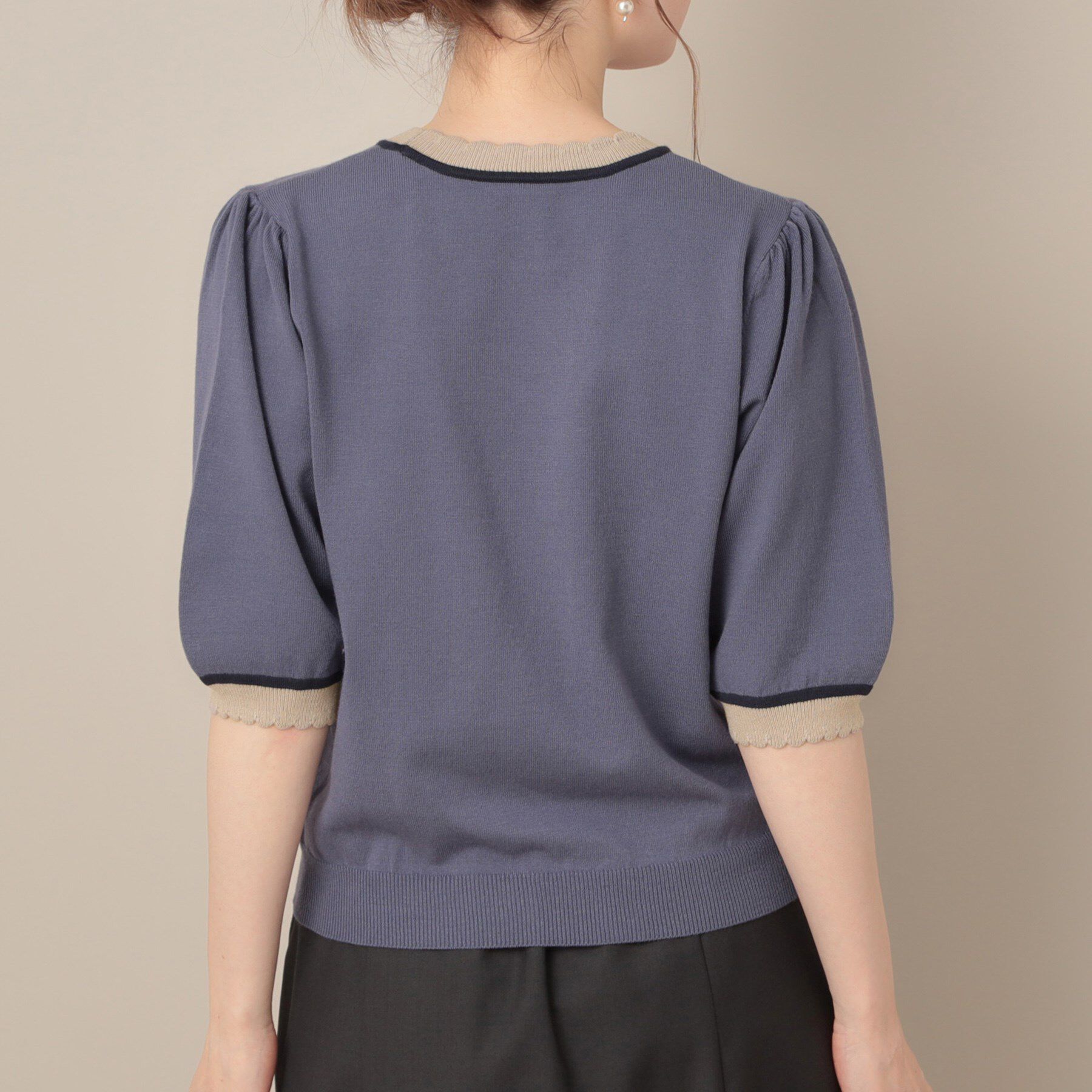 Couture broach「【5分袖・華奢見え・通勤】配色スカラ5分袖ニット」|ニット・セーター|