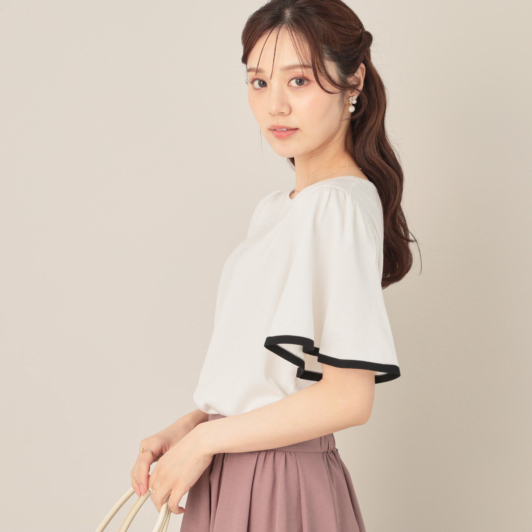 Couture broach「【フェミニン・5分袖・通勤】配色フレアスリーブニット」|ニット・セーター|