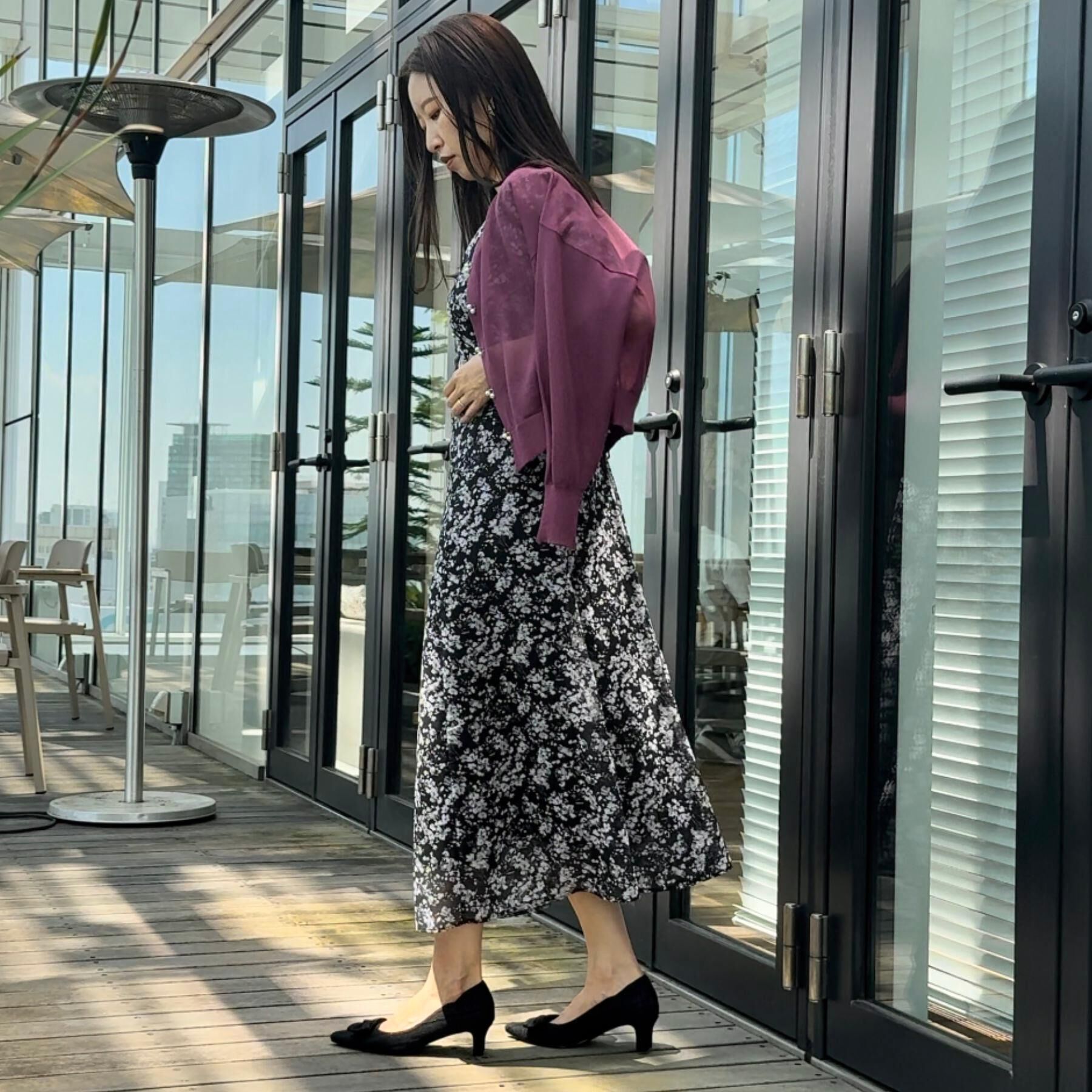 Couture broach「【一枚で着映える・通勤】Vネックフラワーワンピース」|ワンピース|