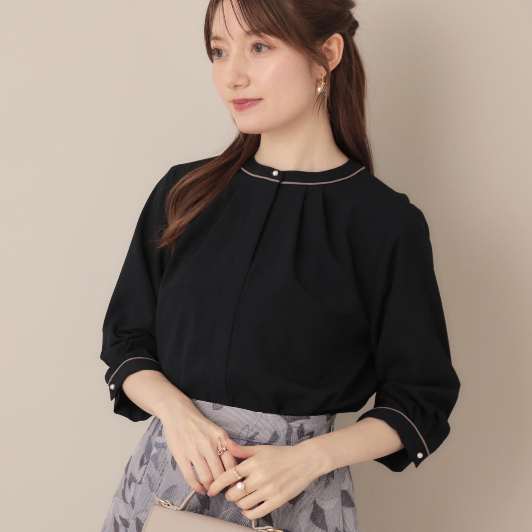 Couture broach「【6分袖・通勤】配色ジョーゼットブラウス」|シャツ・ブラウス|