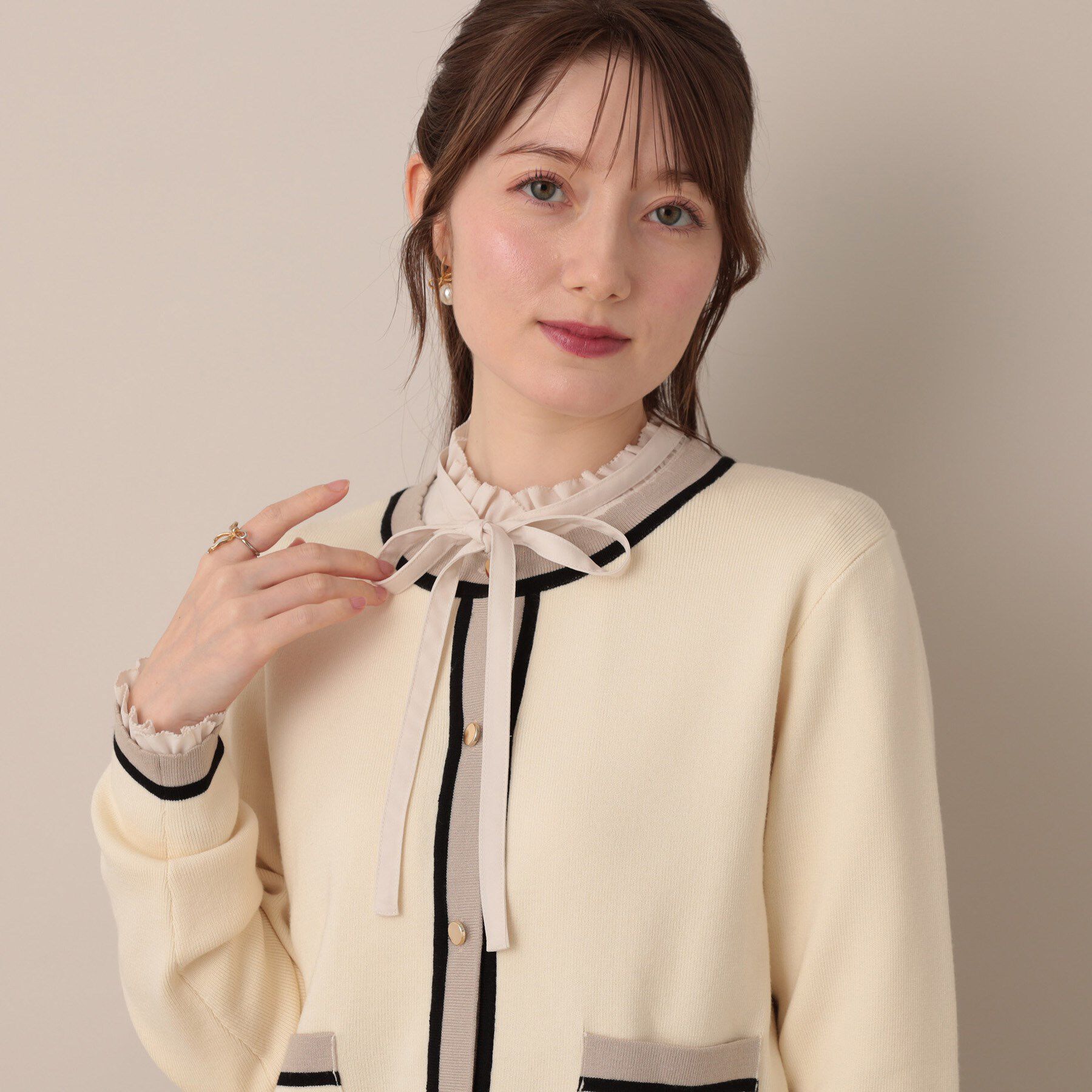 Couture broach「【高見え・通勤・大人可愛い】配色総針スカラカーディガン」|カーディガン|