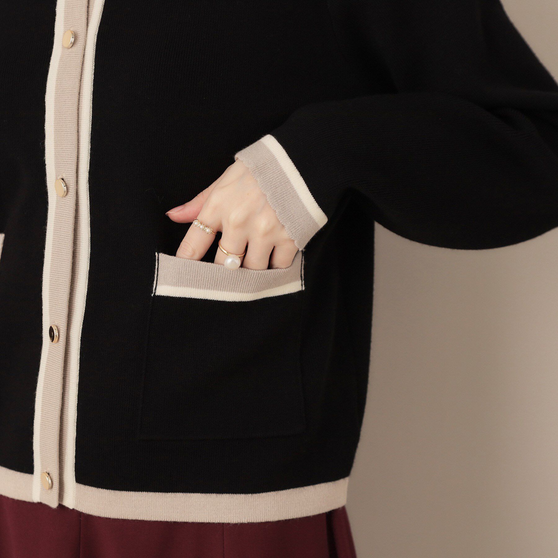 Couture broach「【高見え・通勤・大人可愛い】配色総針スカラカーディガン」|カーディガン|