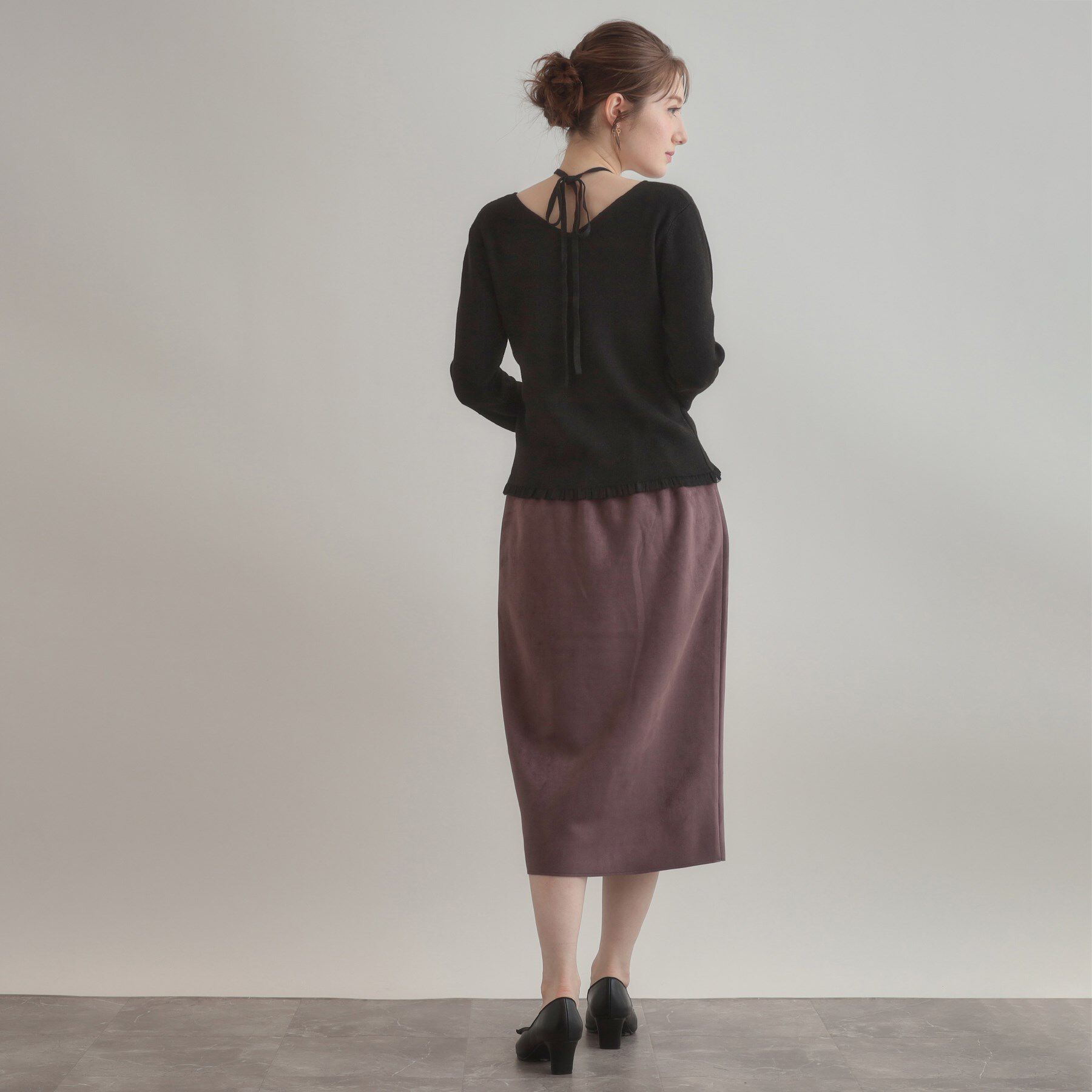 Couture broach「【大人可愛い・リボン取り外し可】前後2WAYラメリブ シアープチフリルニット」|ニット・セーター|