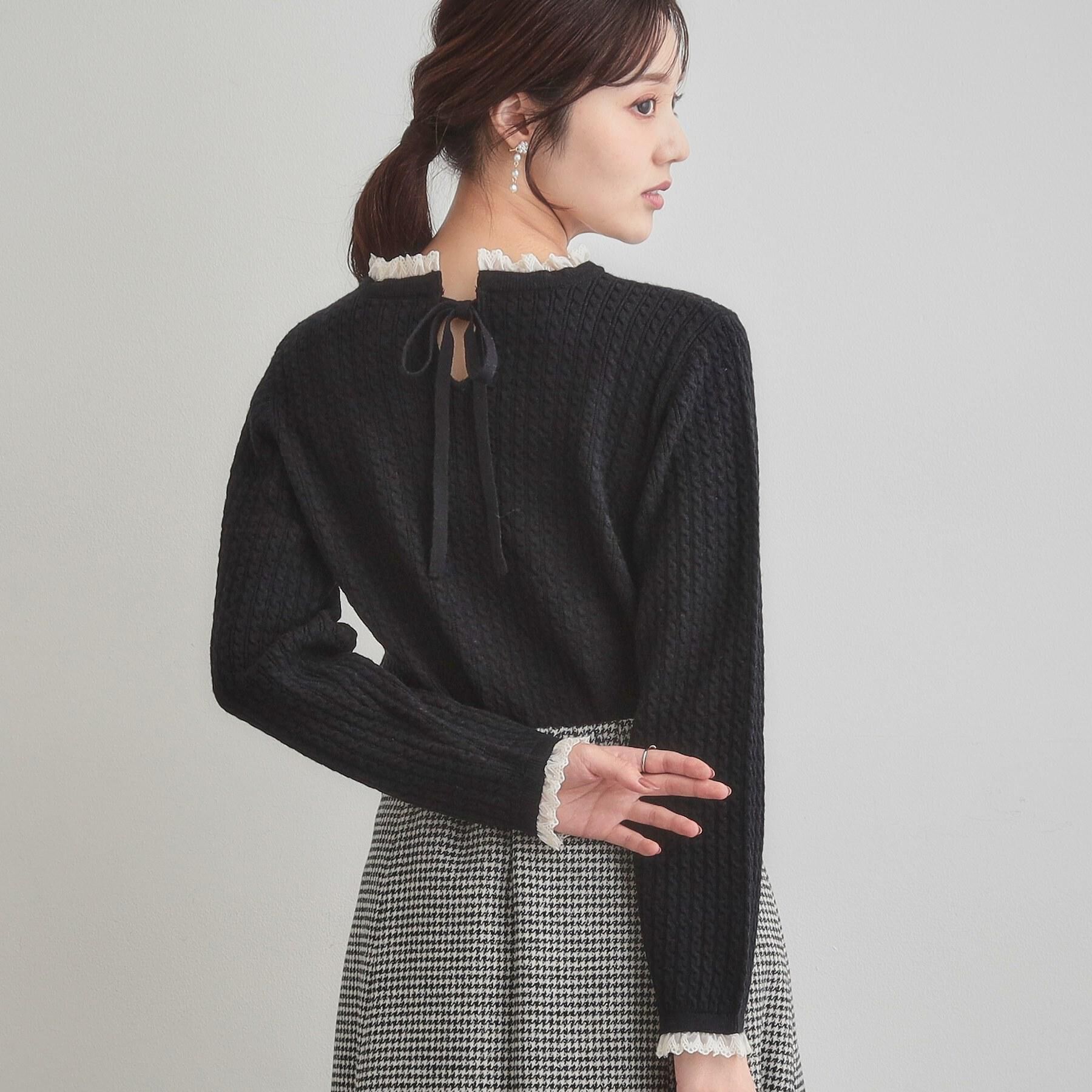 Couture broach「【大人上品・着映え】ケーブルレース バックリボンニット」|ニット・セーター|
