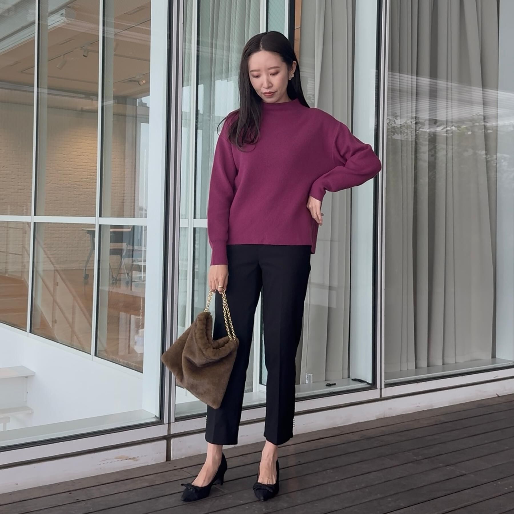 Couture broach「【ゆるふわ・通勤】リッシュアンゴラ バックパール調ニット」|ニット・セーター|