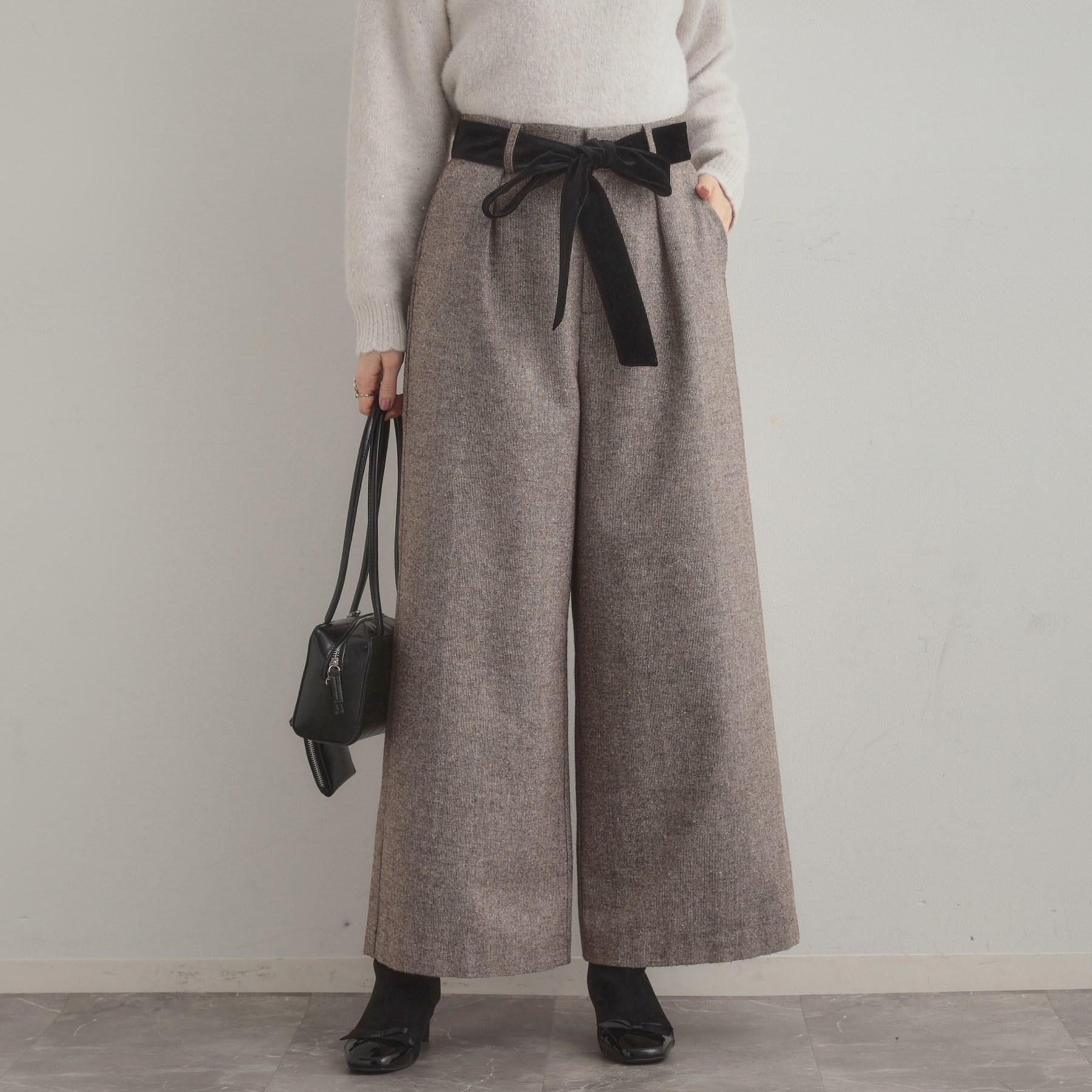 Couture broach「【上品華やか・通勤】ラメツイード ワイドパンツ」|その他|ブラウン(044)
