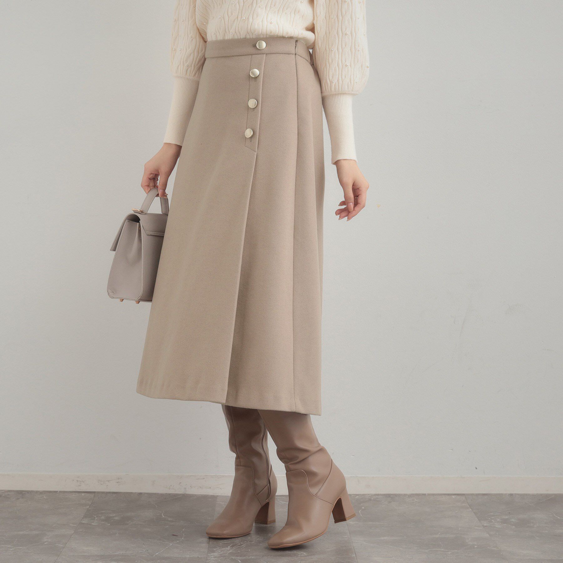 Couture broach「【通勤/金ボタン】フェイクウール ポンチスカート」|スカート|