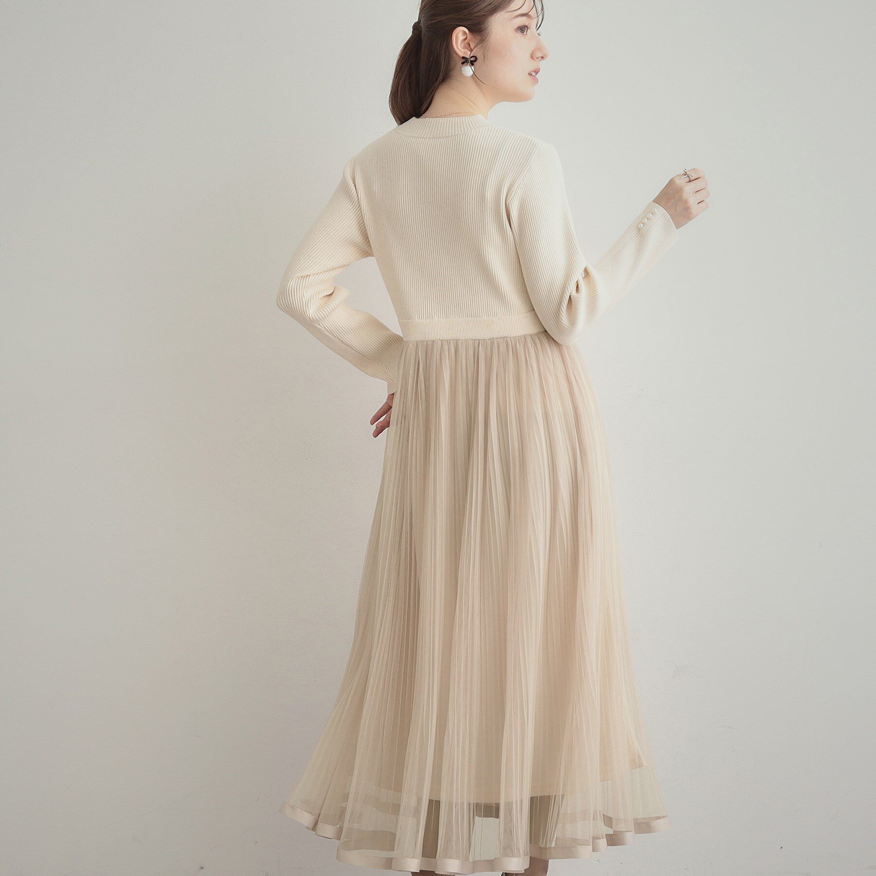 Couture broach「【S-LL/キラキラリブニット】チュールドッキング ワンピース」|ワンピース|