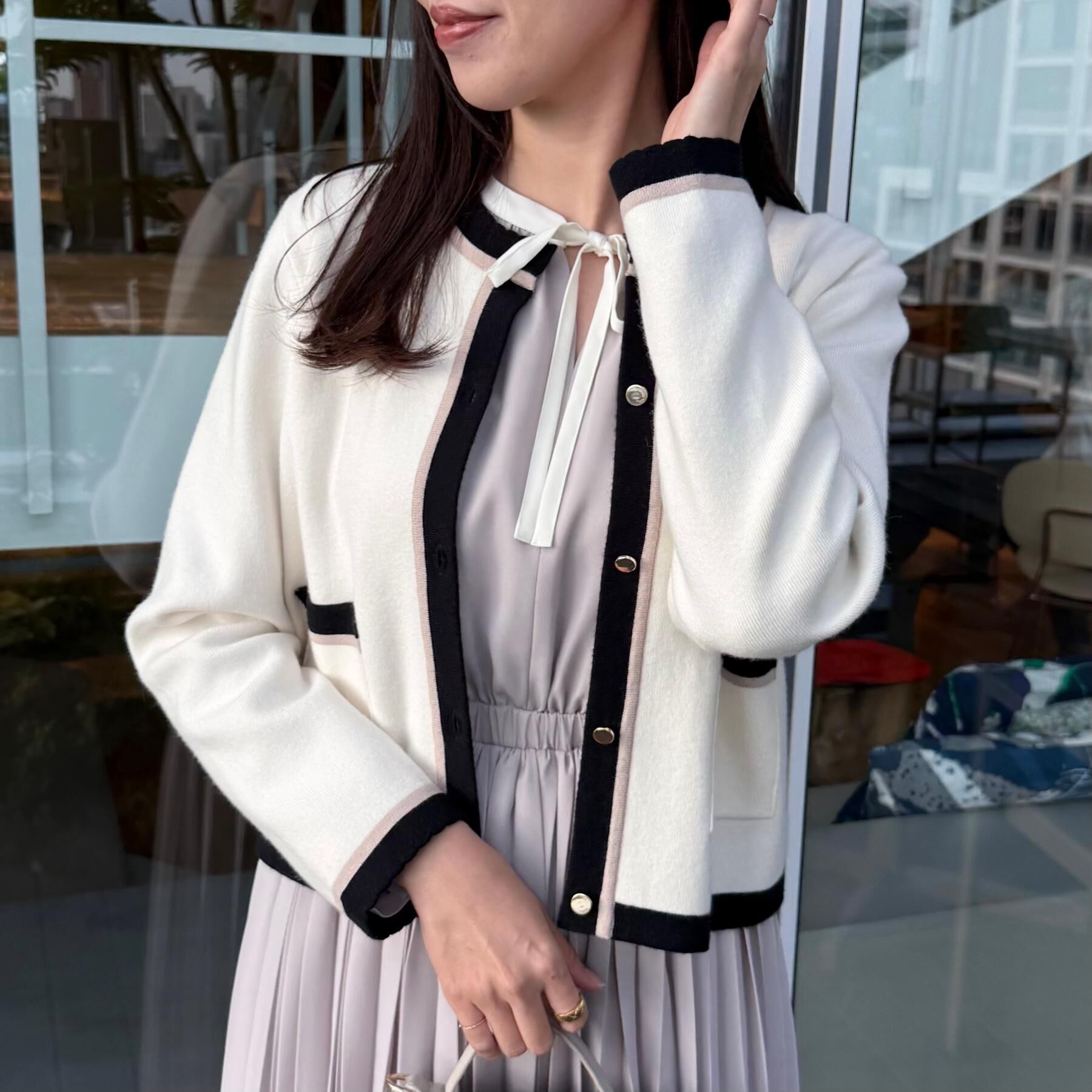 Couture broach「【ハレの日・通勤・着映え】配色 総針カーディガン」|カーディガン|