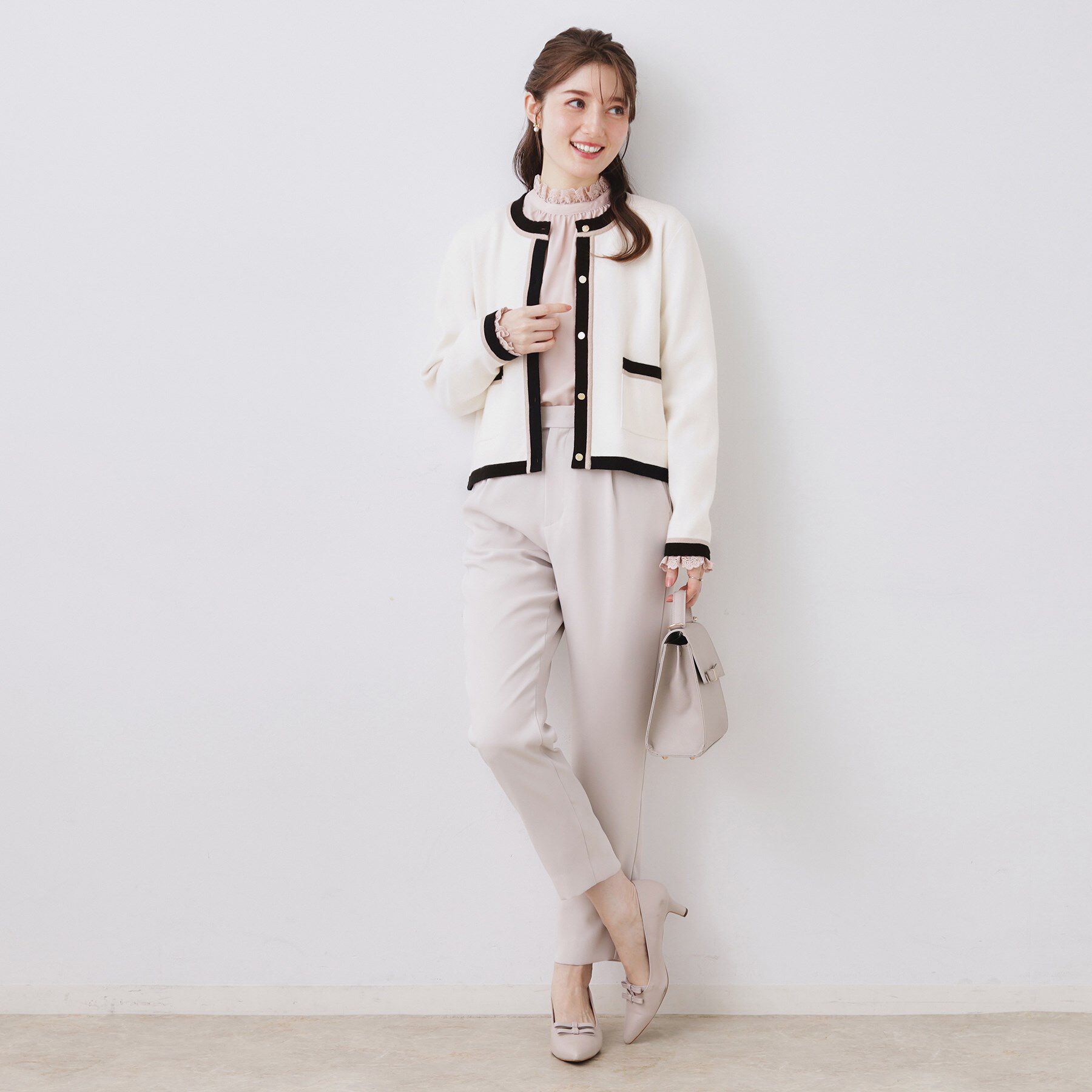 Couture broach「【ハレの日・通勤・着映え】配色 総針カーディガン」|カーディガン|