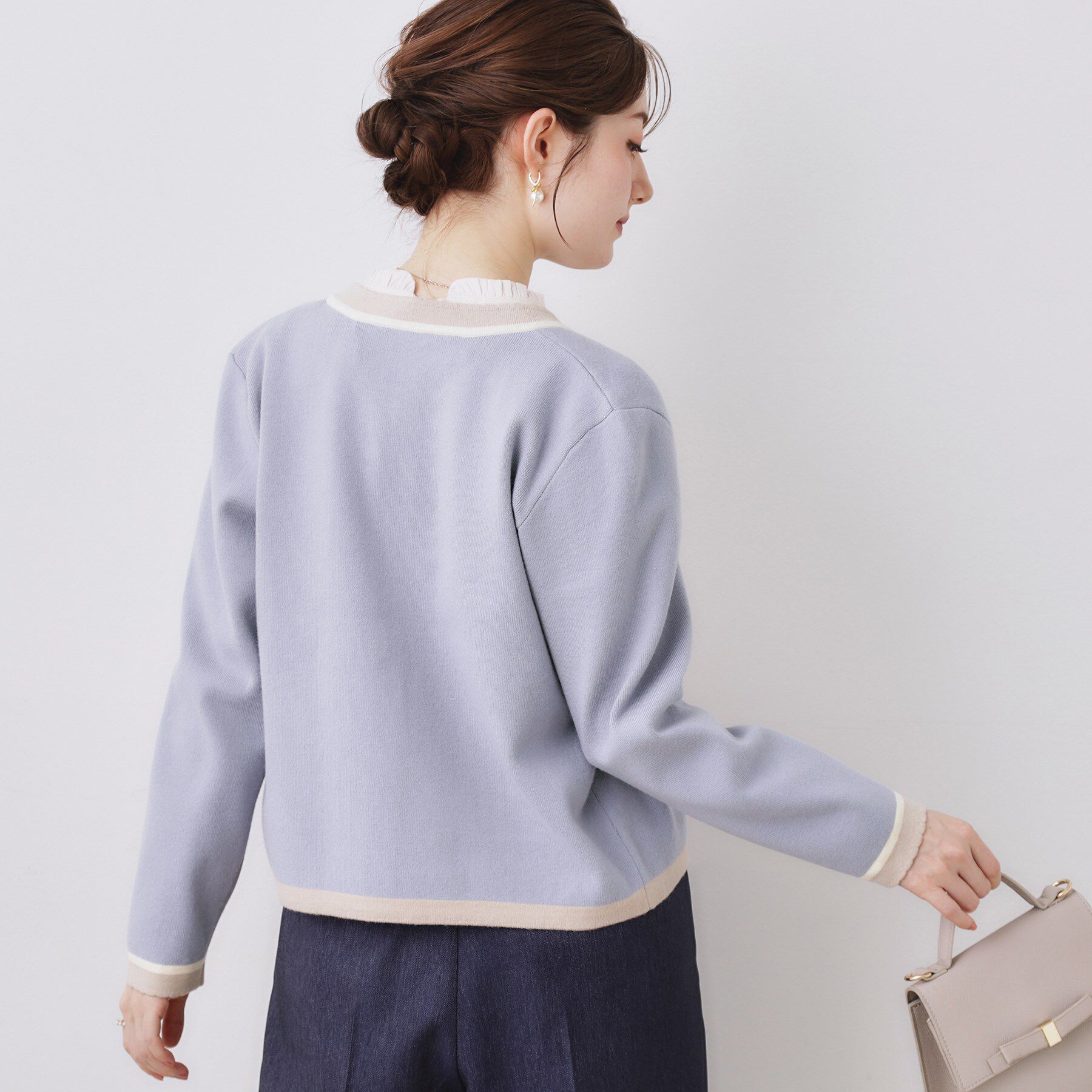 Couture broach「【ハレの日・通勤・着映え】配色 総針カーディガン」|カーディガン|