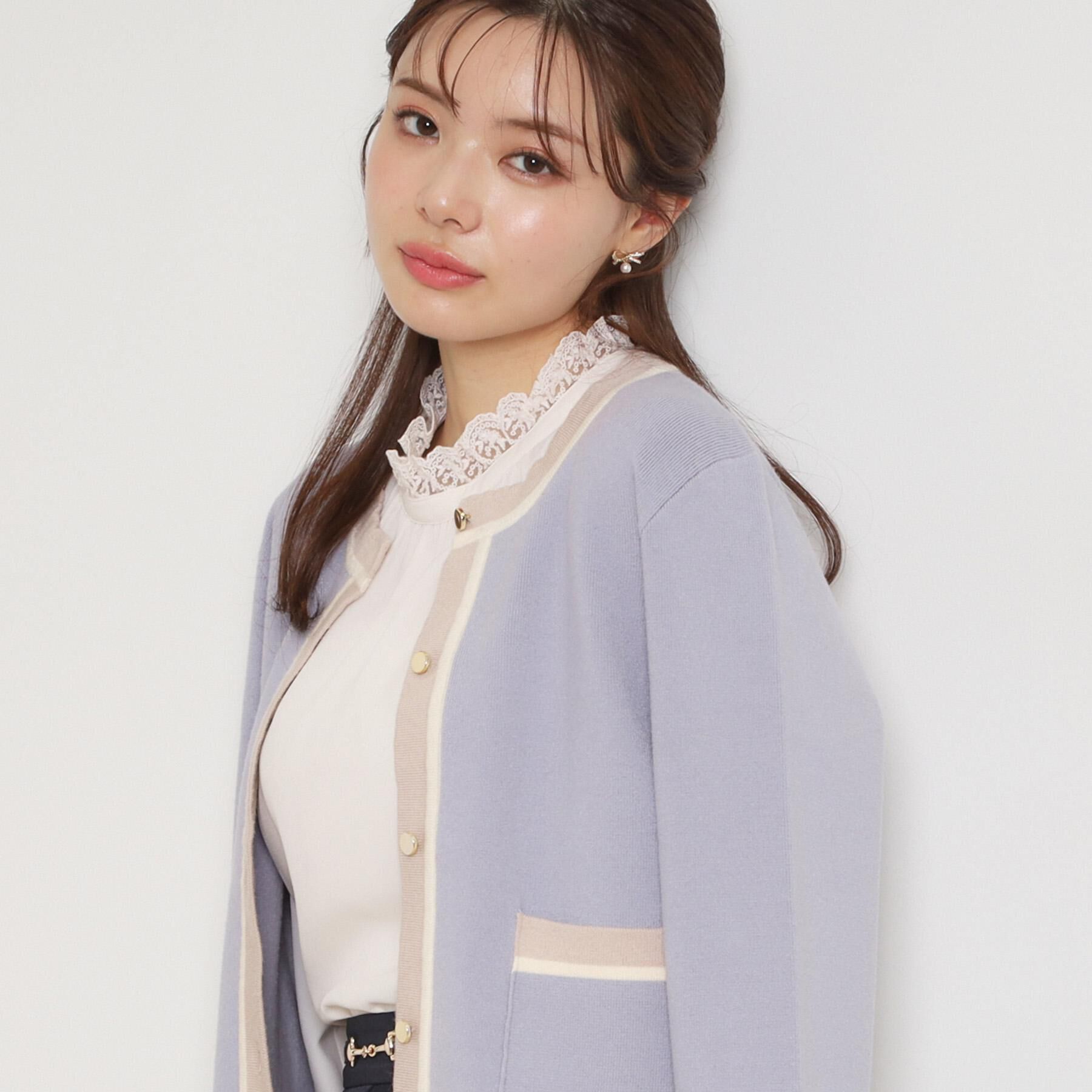 Couture broach「【ハレの日・通勤・着映え】配色 総針カーディガン」|カーディガン|