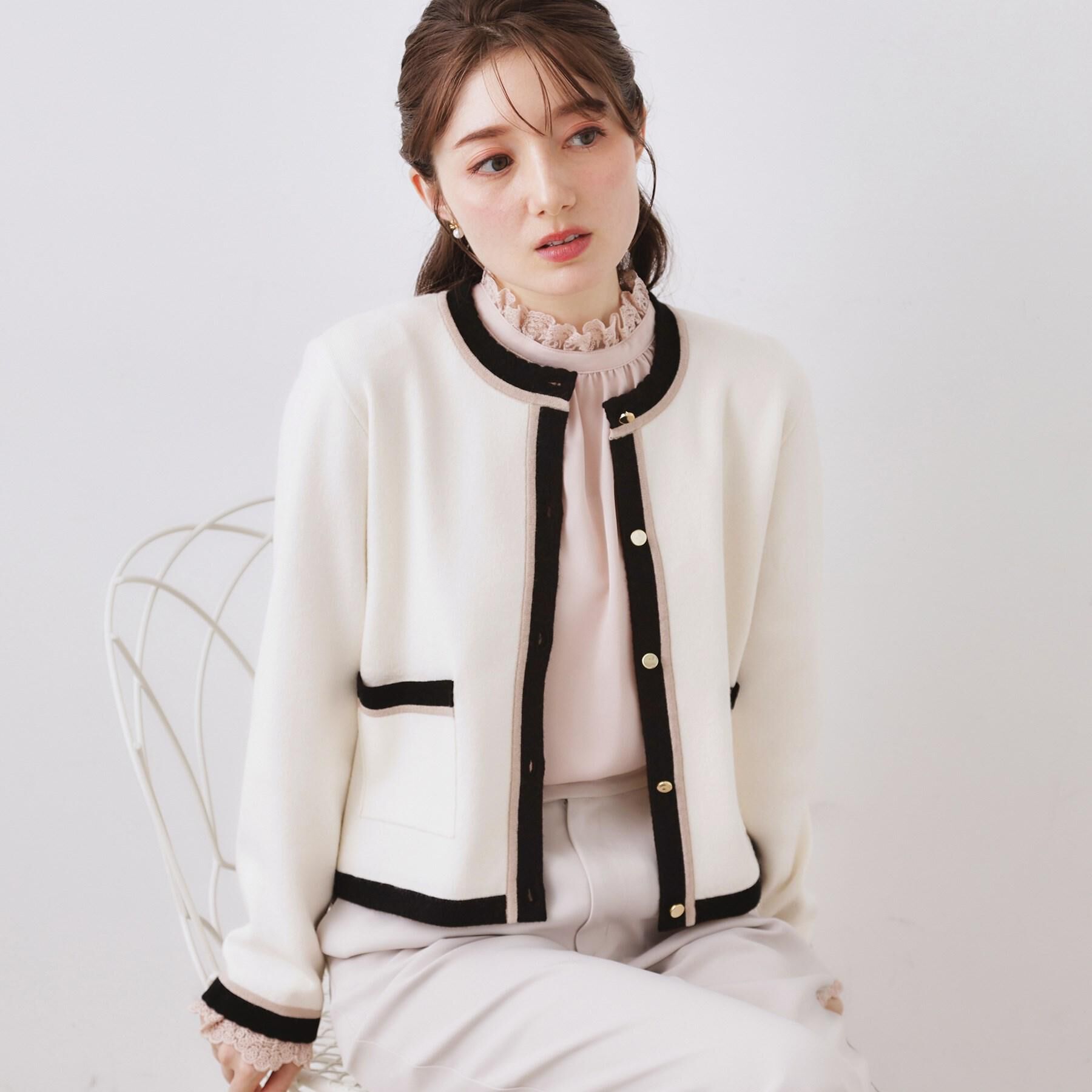 Couture broach「【ハレの日・通勤・着映え】配色 総針カーディガン」|カーディガン|