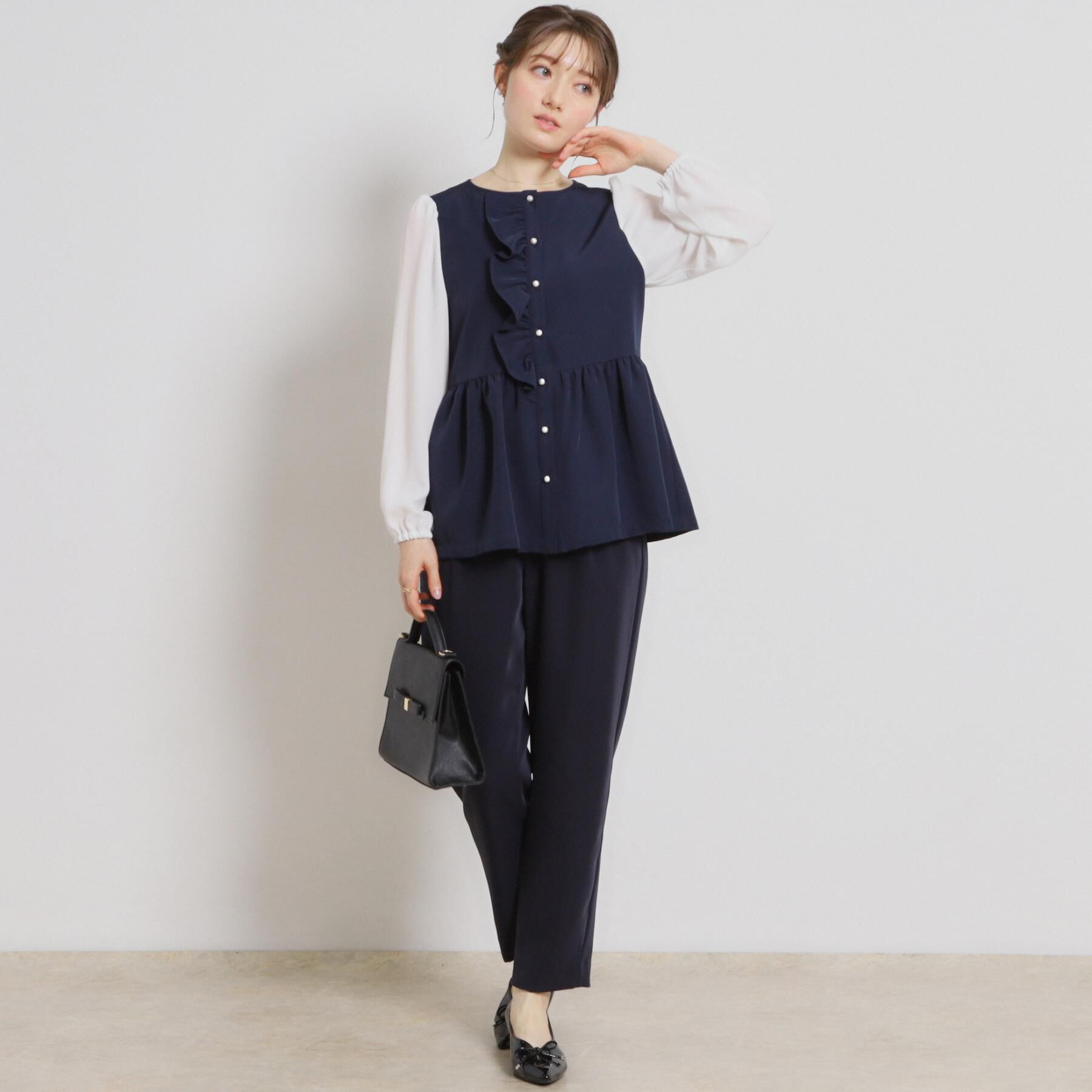 Couture broach「【ハレの日・通勤】フリルドッキング ペプラムブラウス」|シャツ・ブラウス|