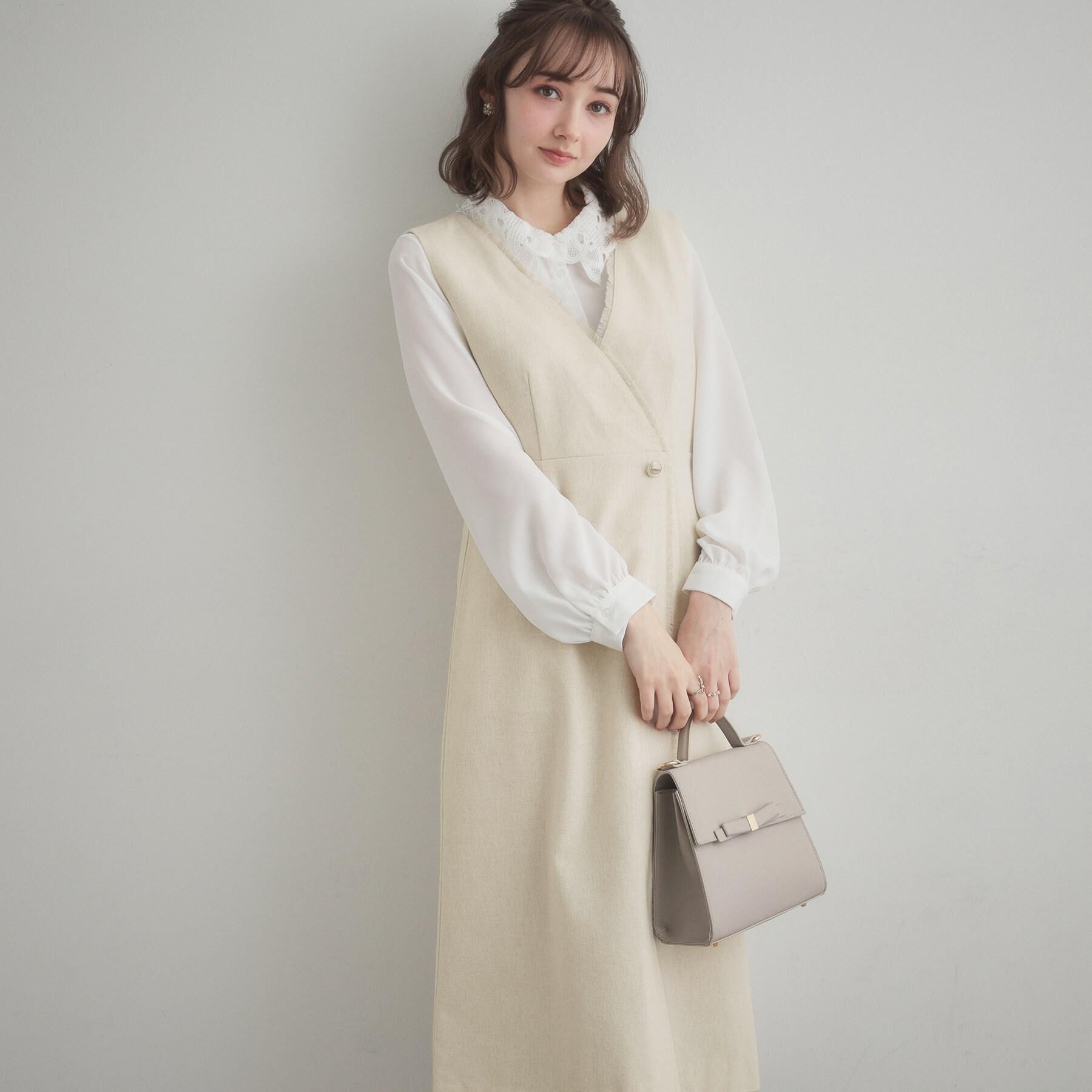 Couture broach「【ハレの日・通勤】フリンジツイードジャンスカ」|ジャンパースカート|アイボリー(004)