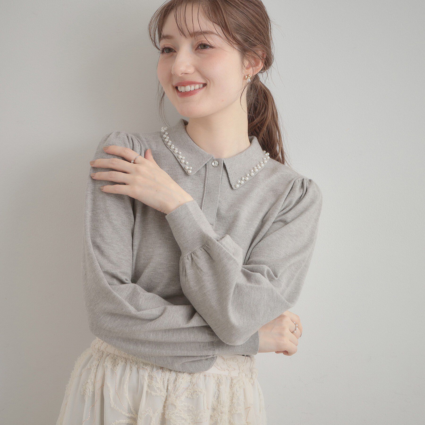 Couture broach「【洗える・着映え】パール調衿ニット」|ニット・セーター|