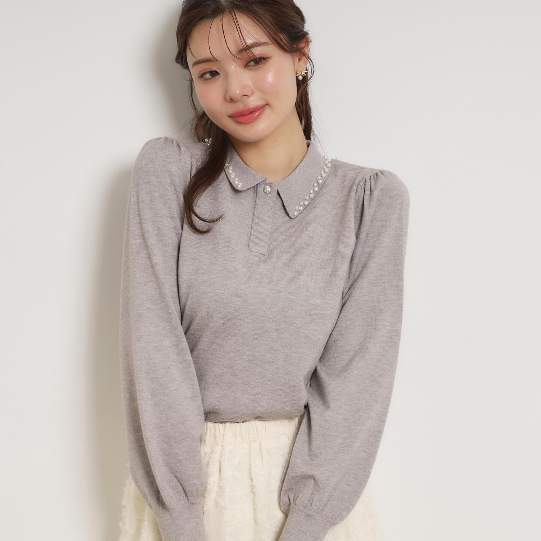 Couture broach「【洗える・着映え】パール調衿ニット」|ニット・セーター|