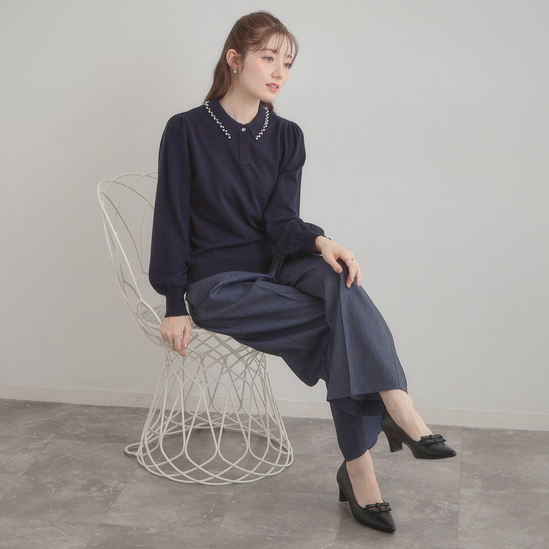 Couture broach「【洗える・着映え】パール調衿ニット」|ニット・セーター|