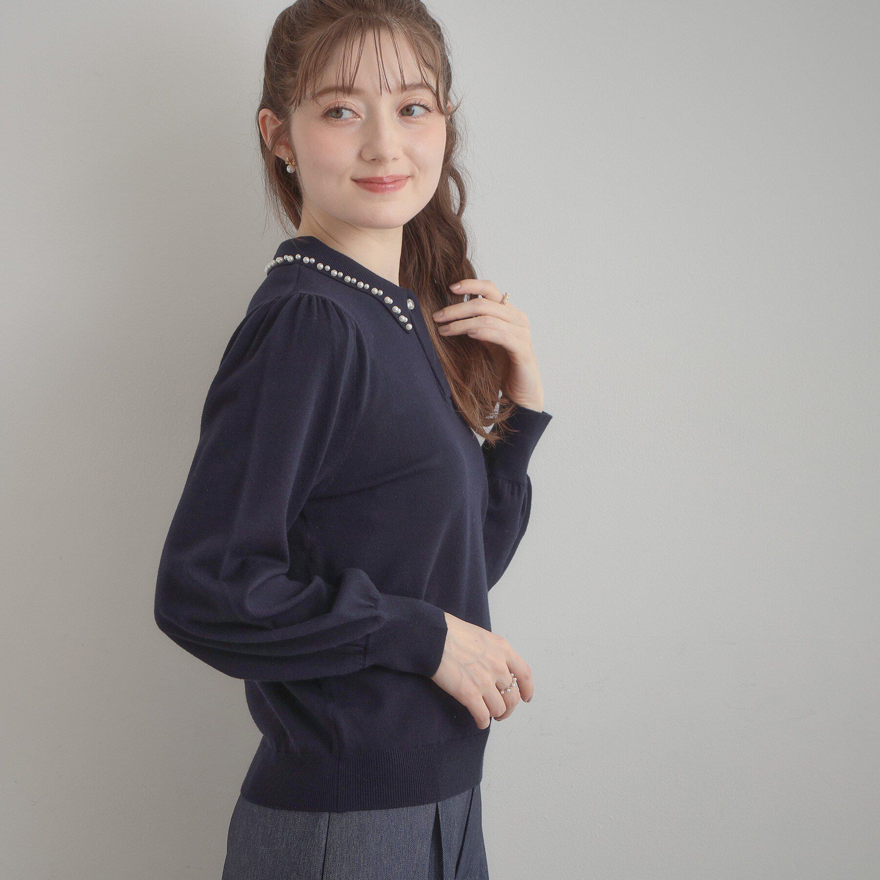Couture broach「【洗える・着映え】パール調衿ニット」|ニット・セーター|