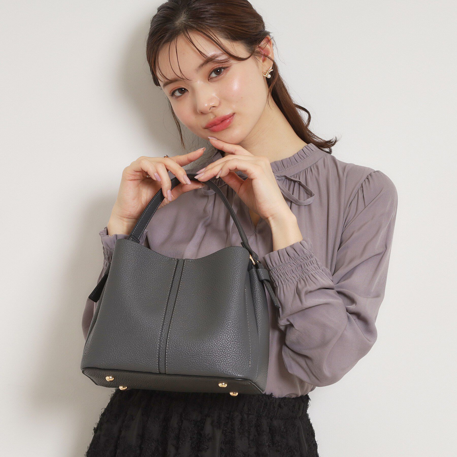 Couture broach「2wayレザー調ハンドバッグ」|ショルダー・メッセンジャー|チャコールグレー(0