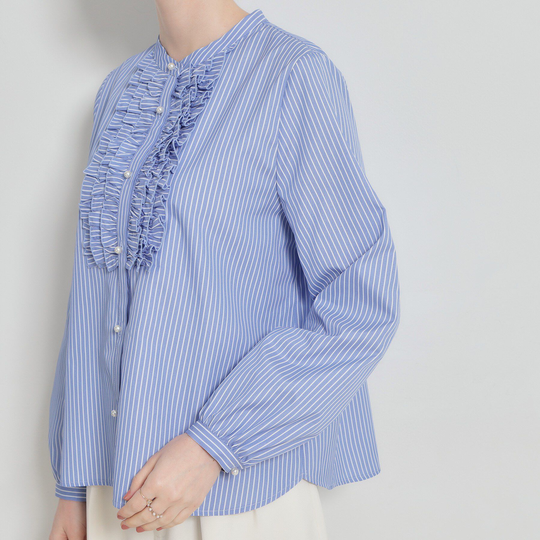 Couture broach「【通勤・着映え】ストライプ フリルブラウス」|シャツ・ブラウス|