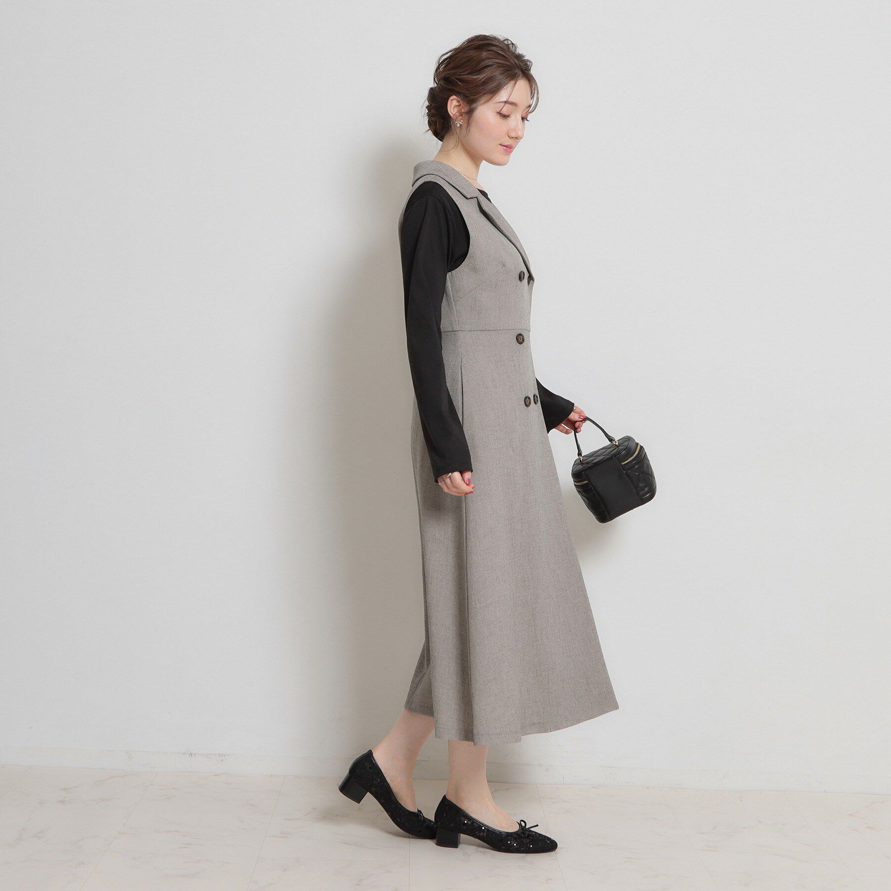 Couture broach「【通勤】リネンライク ジレにもなるジャンスカ」|ワンピース|